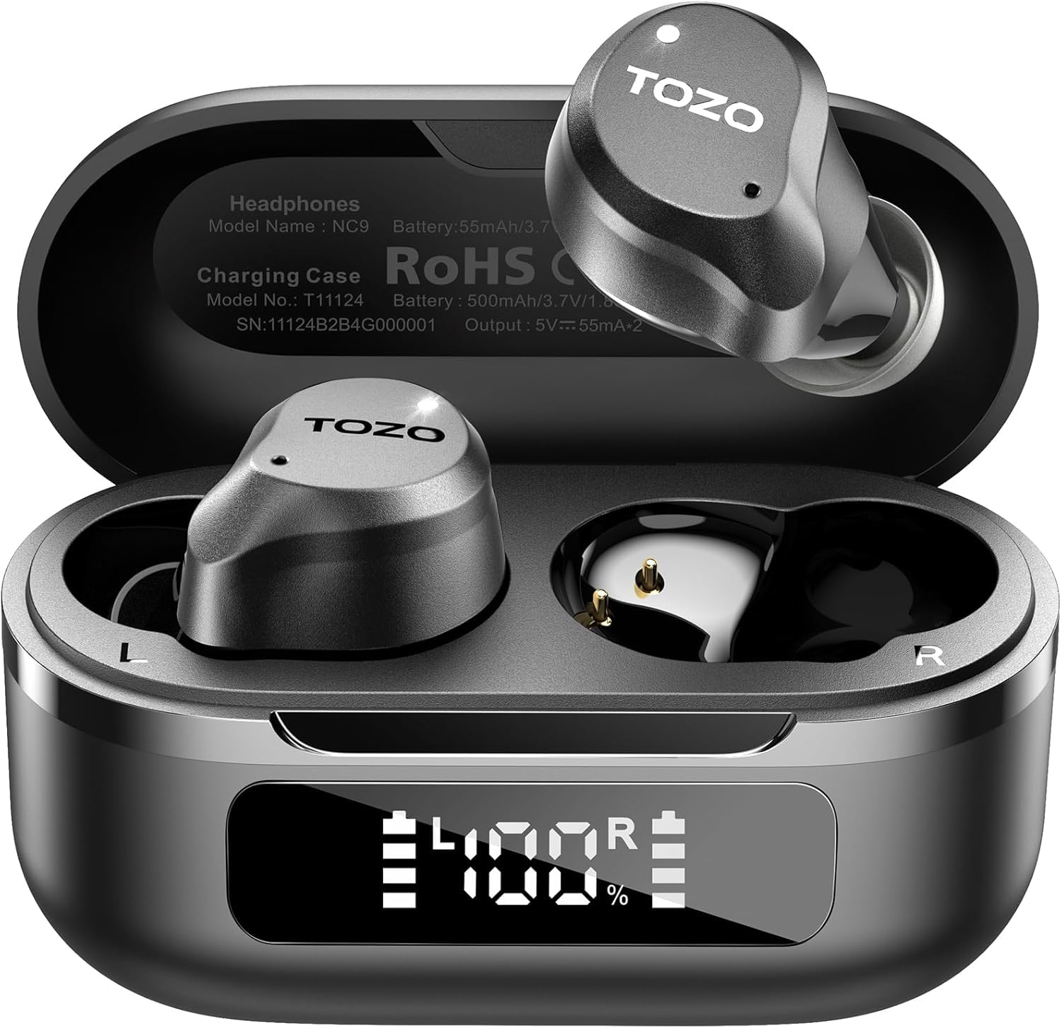 TOZOHybrid Active Noise Cancelling Wireless Earbuds, 6 Mics ENC Clear Call, IPX8 Waterproof, in Ear Bluetooth 5.3 Headphones Stereo Bass Ear Buds 59H Playtime with LED Display 32 EQs via APP