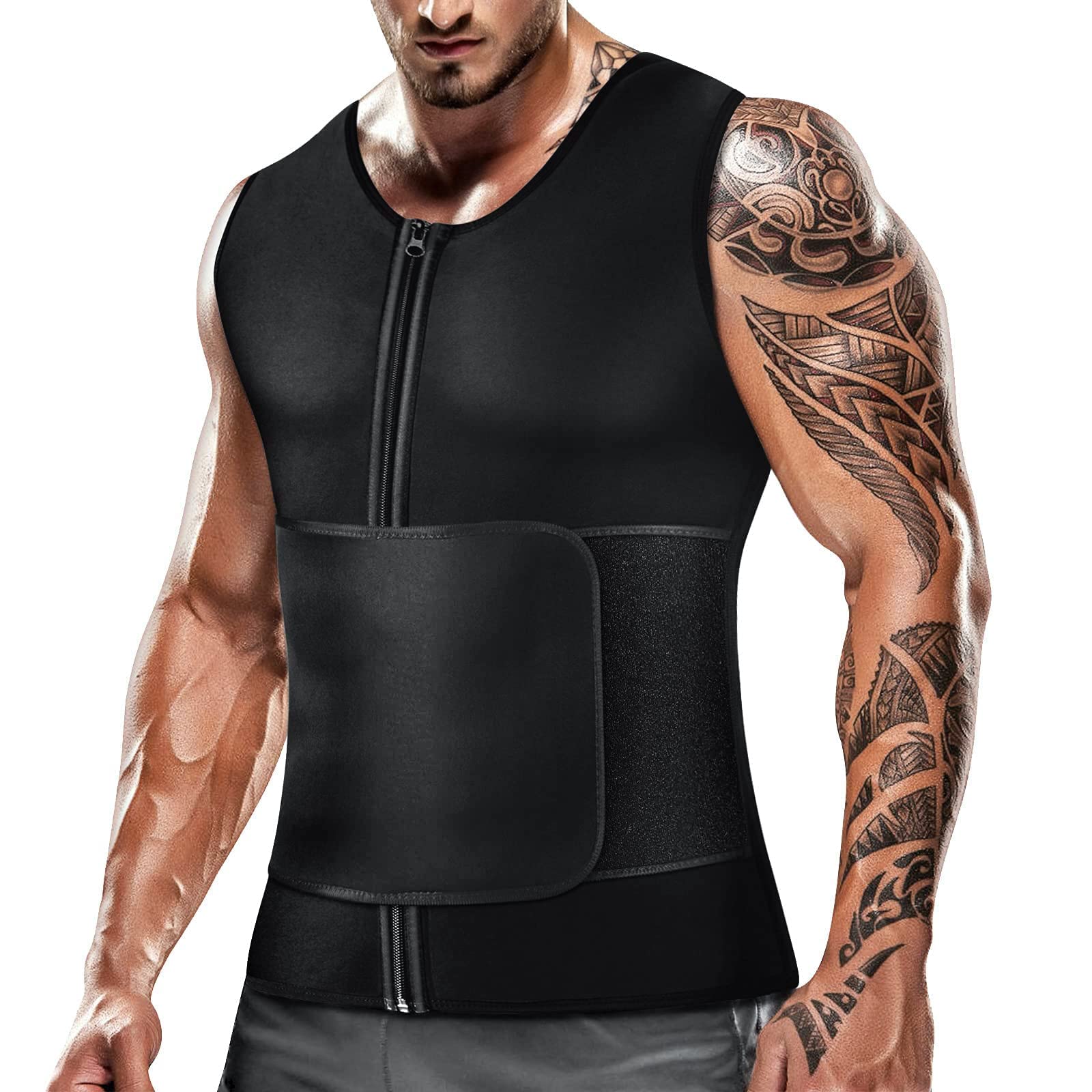 CimkizMen's Waist Trainer Sauna Suit Shirt, Gym & Exercise Compression Vest, Sweat-Boosting Workout Top