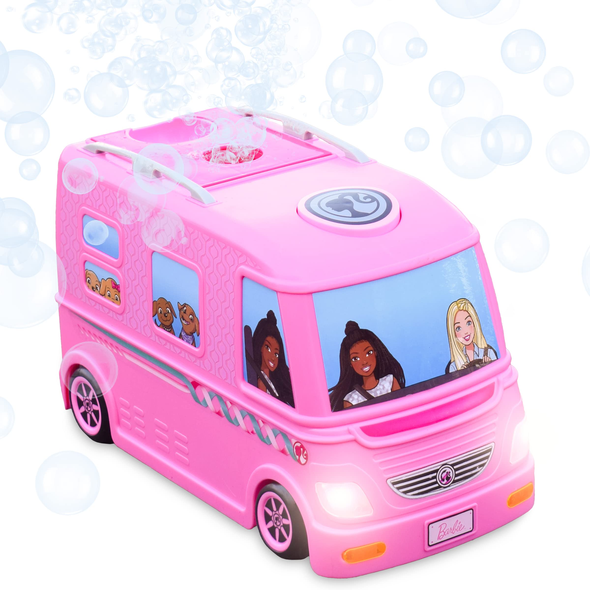 Sunny Days Entertainment Barbie Dream Camper Bubble Machine | Vehicle Toy with Lights and Sounds for Kids | Bubble Solution Included -