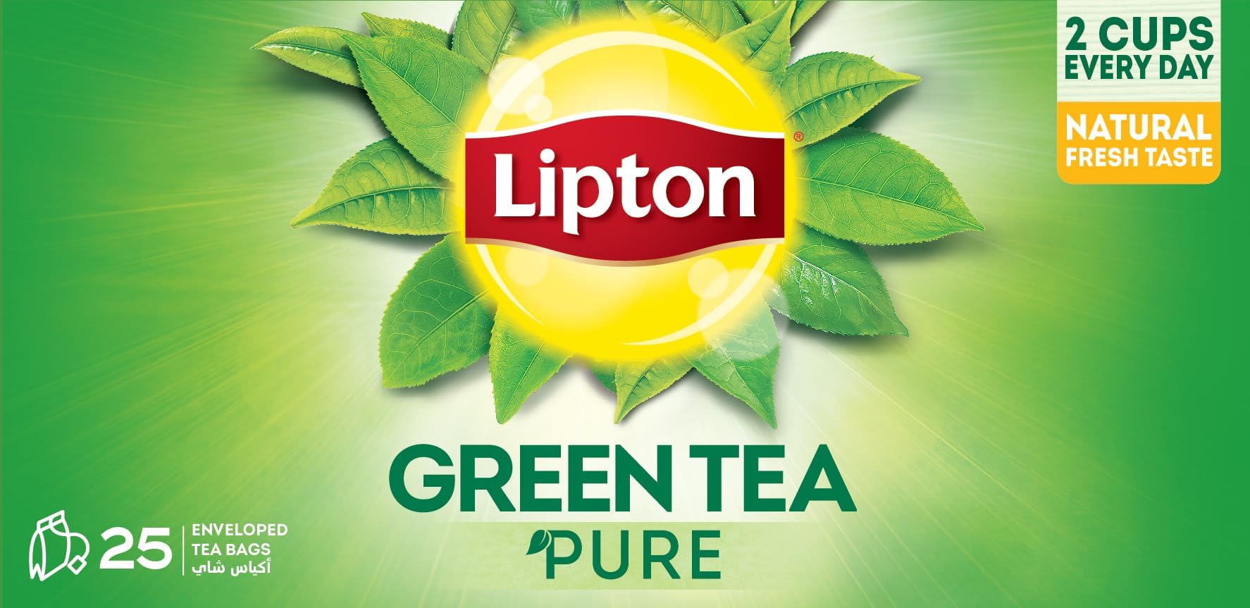 Lipton Green Tea Pure, 25 Lipton Tea Bags, 2 Cups to Goodness Tea, Pure Green Enveloped Tea Bags, Source of Flavonoids