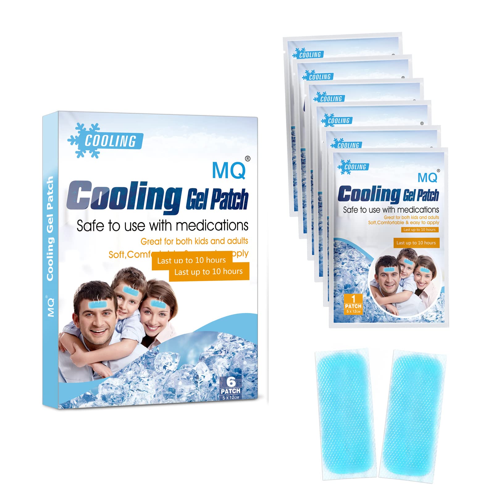 MQ Cooling Patches for Fever Discomfort & Pain Relief, Last up to 10 Hours Cooling Relief Fever Reducer, Soothe Headache Pain, Pack of 6