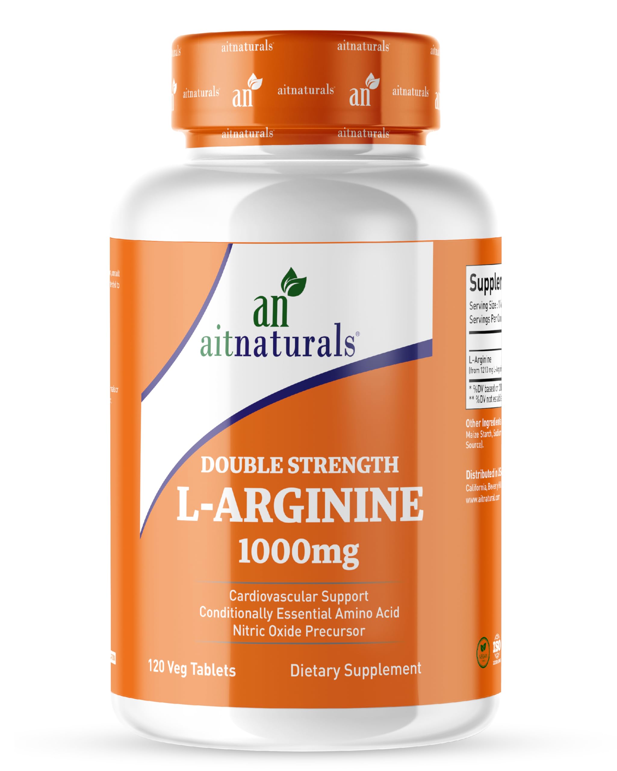 AitNaturals Double Strength L-Arginine 1000mg (120 Tablets) | Nitric Oxide Precursor, Amino Acid | Supports Cardiovascular Health, Blood Circulation, Muscle Growth, Energy & Workout Recovery | Non-GMO