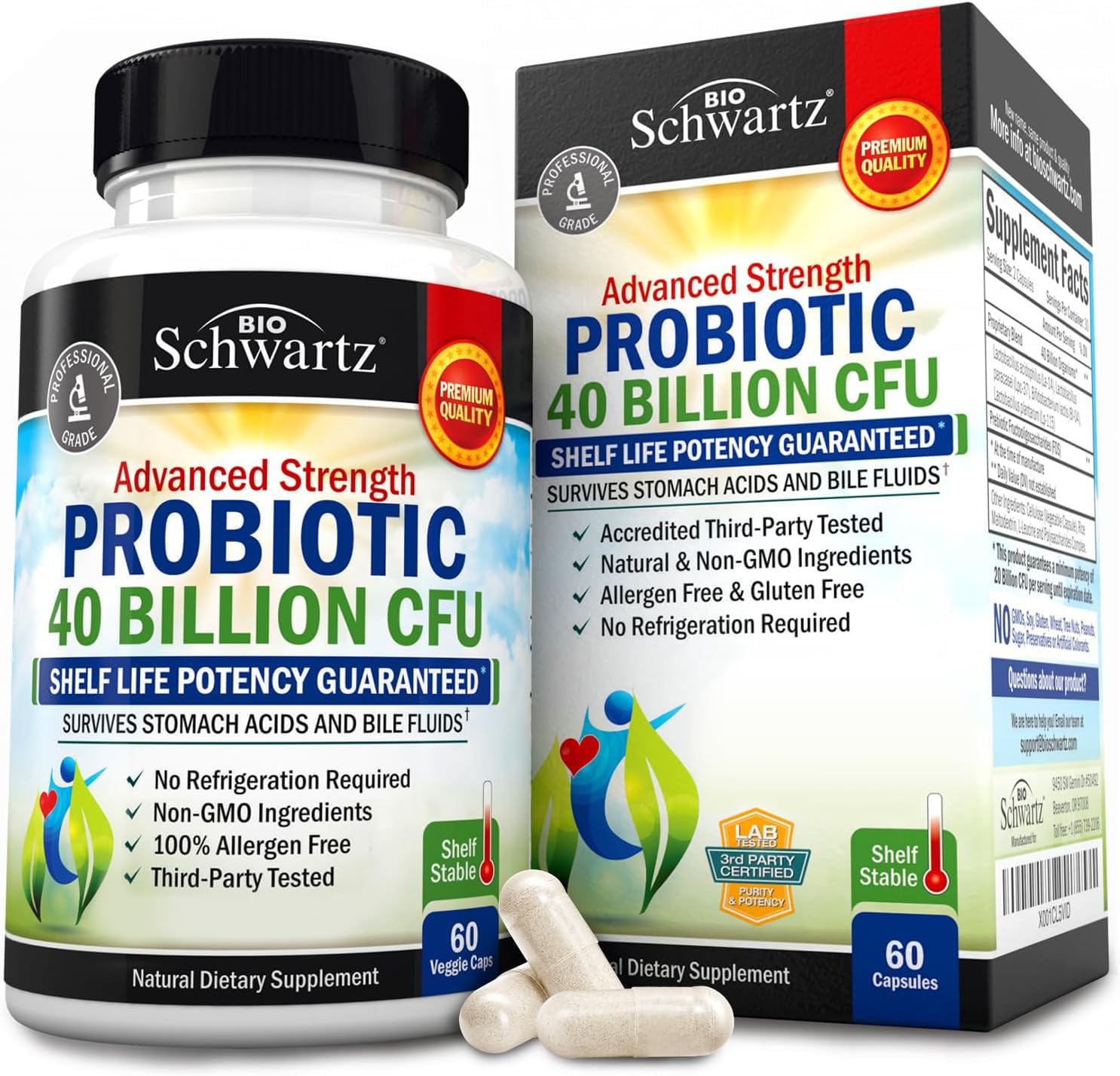 BioSchwartzAdvanced Strength Probiotic - 40 Billion Cfu (60 Capsules)