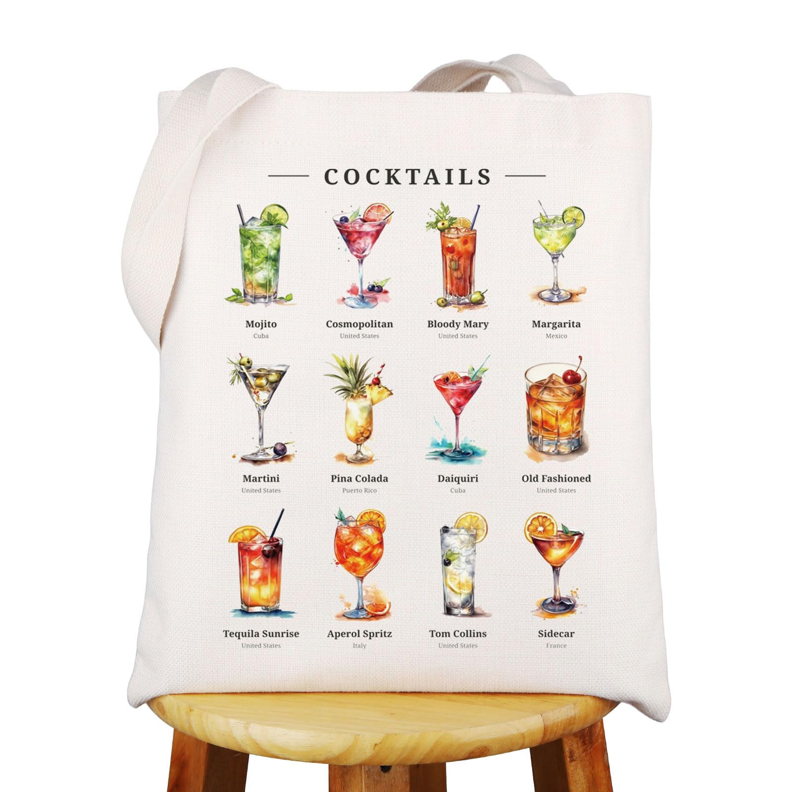 WZMPA Cocktails Type Tote Bag Cocktails Club Gift Cocktails Lover Shopping Grocery Bag Cocktails Party Gift