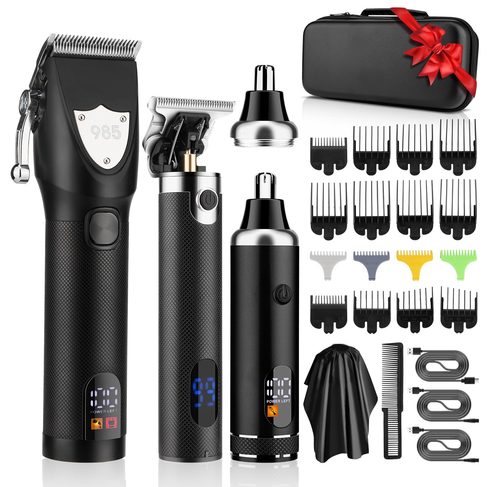 RESUXI Hair Clipper for Men T Blade Zero Gapped Nose Hair Trimmer Set, Professional Cordless Barber Clippers Hair Cutting Machine Haircut Grooming Kit,Black