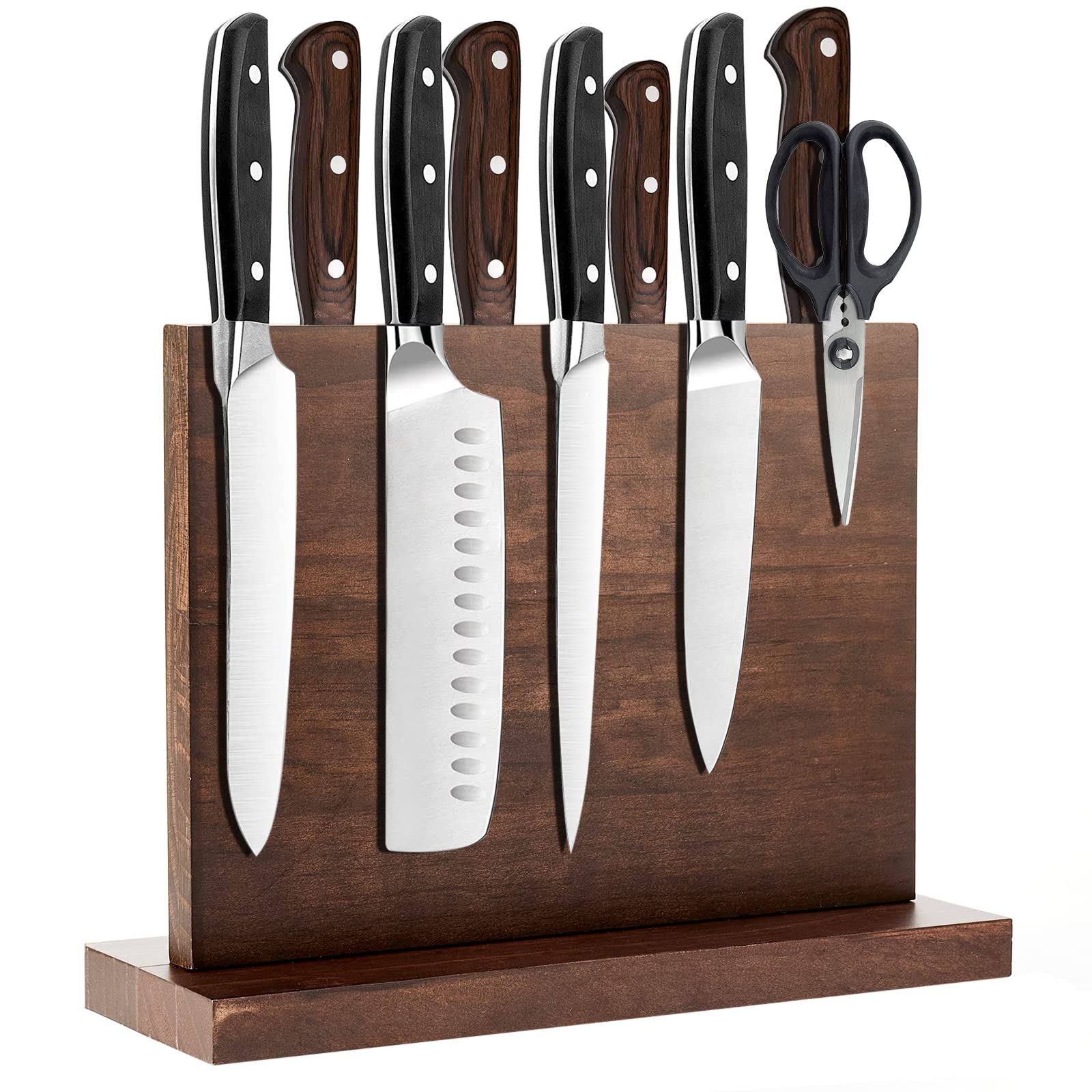 Magnetic Knife Block Holder Rack Magnetic Stands Magnetic Knife Double Side Kitchen Knife Holder without Knives Wood Universal Knife Storage Organizer with Powerful Magnet for Kitchen Counter(Brown)