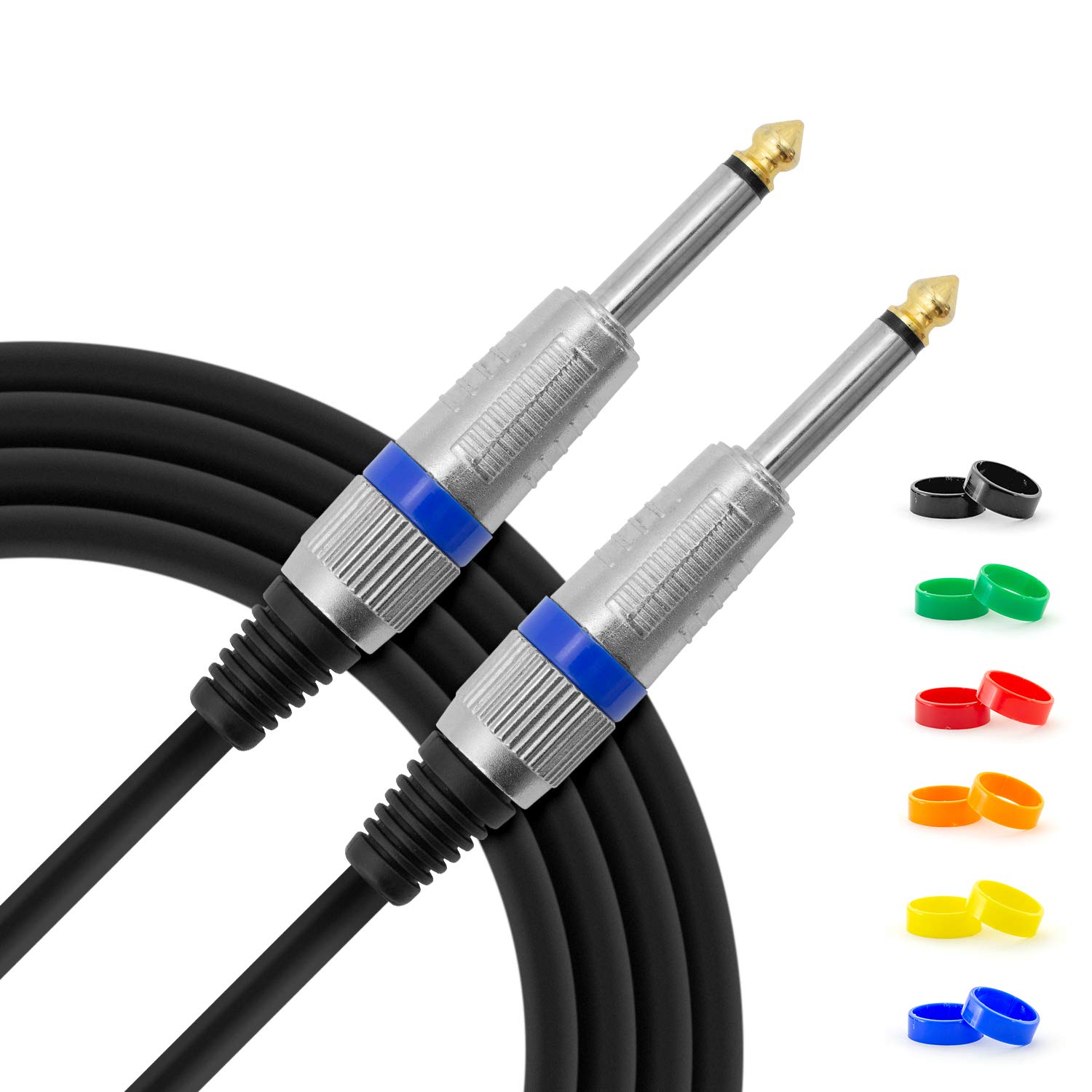 TIGER GTC4-06 6 Metre 20 Foot - 6.35mm 1/4 Inch Jack to Jack Lead Guitar Instrument Cable with Interchangeable Coloured Loops