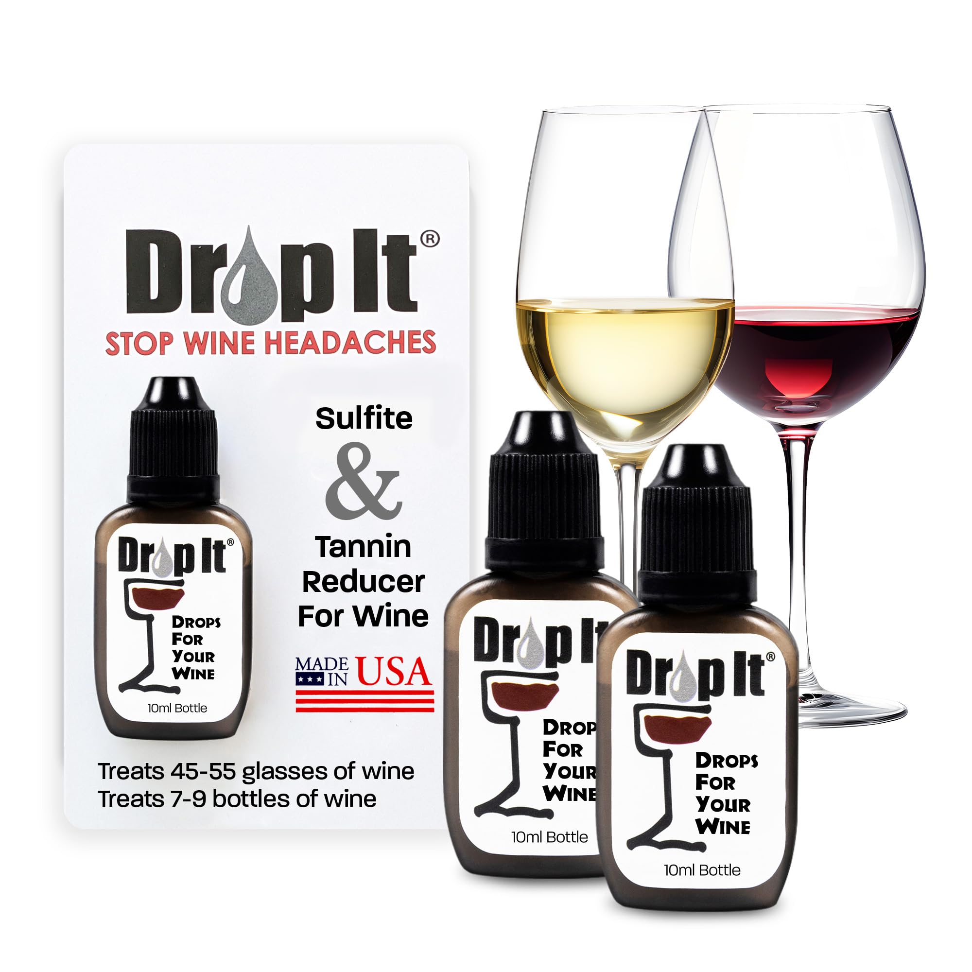 Drop It Wine Drops 2 Pack - Naturally Reduces Wine Sulfites & Tannins - Can Eliminate Wine Sensitivities, Allergies, and Histamines - Wine Wand Alternative - USA Made Wine Sulfite Remover