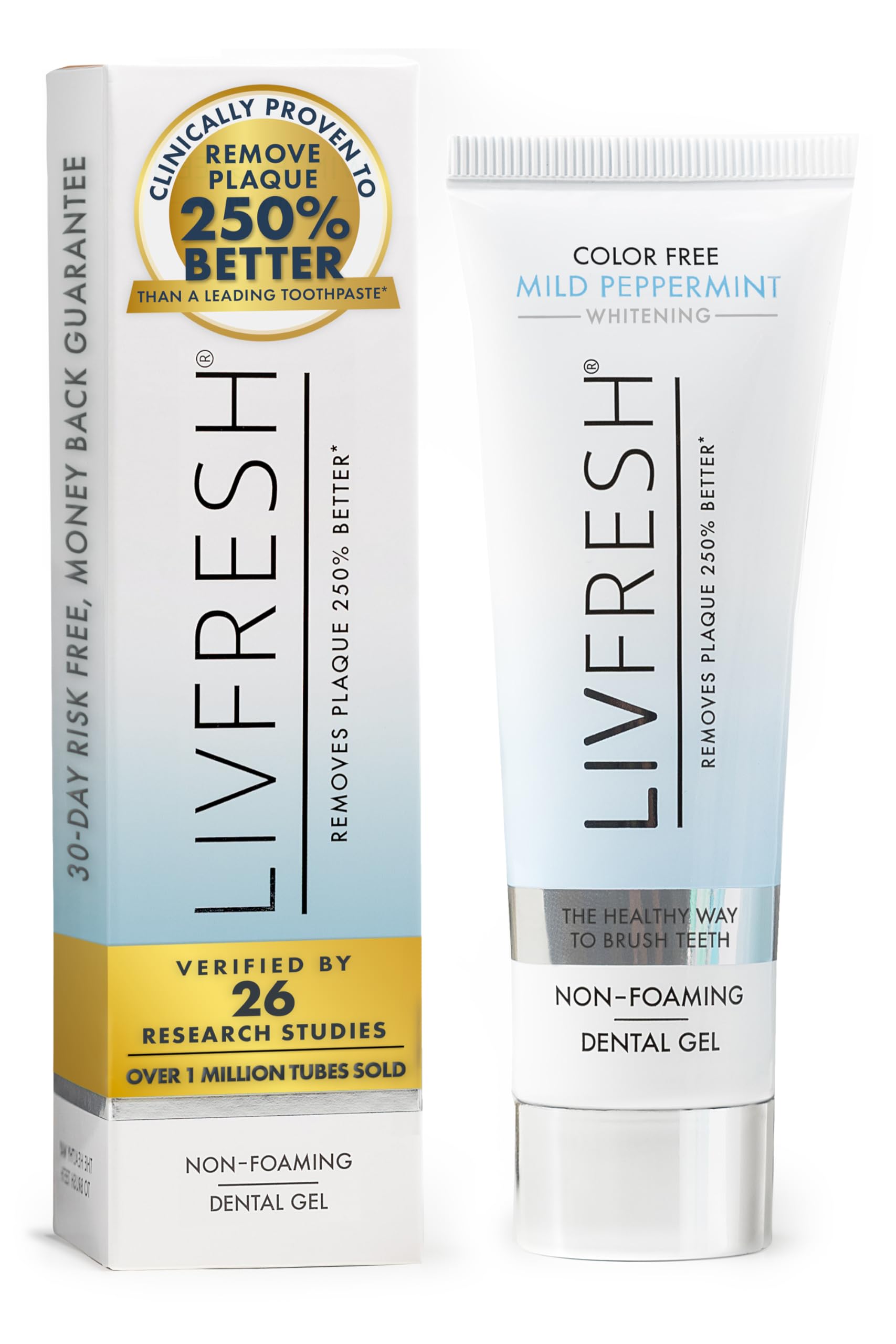 LIVFRESHDental Gel by Livionex (Formerly Livionex Dental Gel) - Clinically Proven to Remove Plaque 250% Better (Color-Free, Non-Foaming, Mild Peppermint)