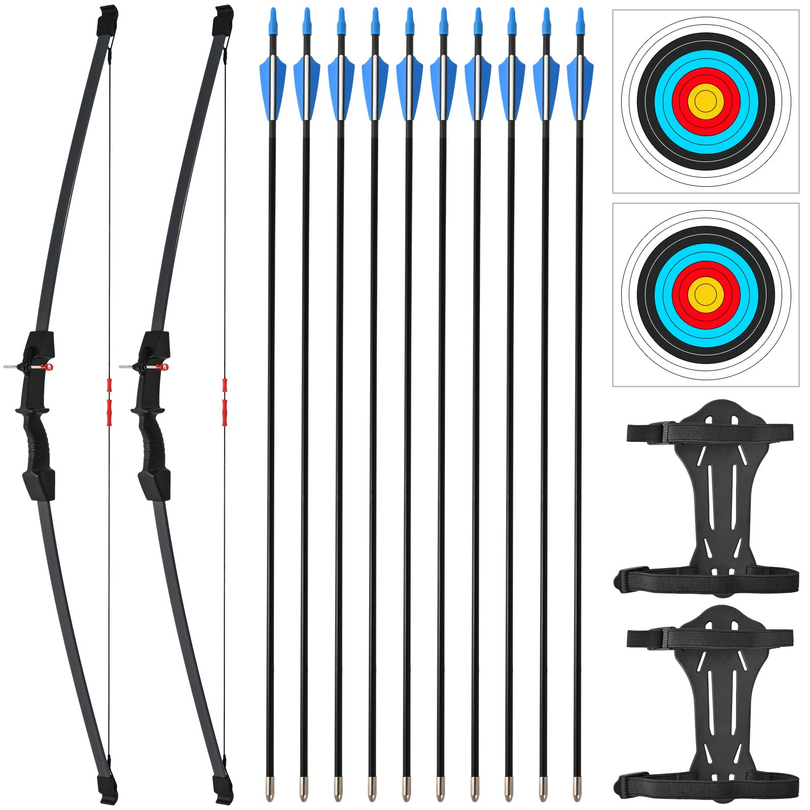 Youth Bow and Arrow Set of 2 Bows，Bow and Arrow Set for Ages 10+，Archery Set for Beginner, Suitable for Outdoor Shooting Training