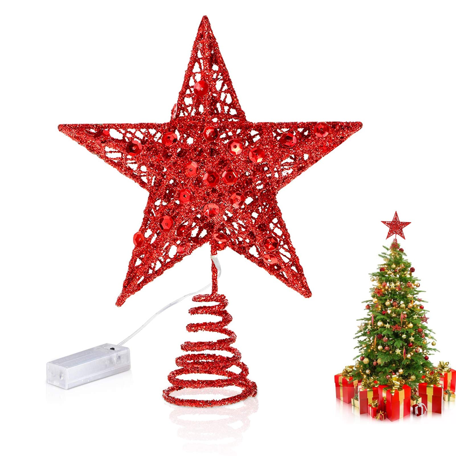 christmas tree toppers,Christmas Tree Topper Star,topper for christmas tree,Flash Star Decoration Light,Glittered Star,LED Christmas Tree Decoration