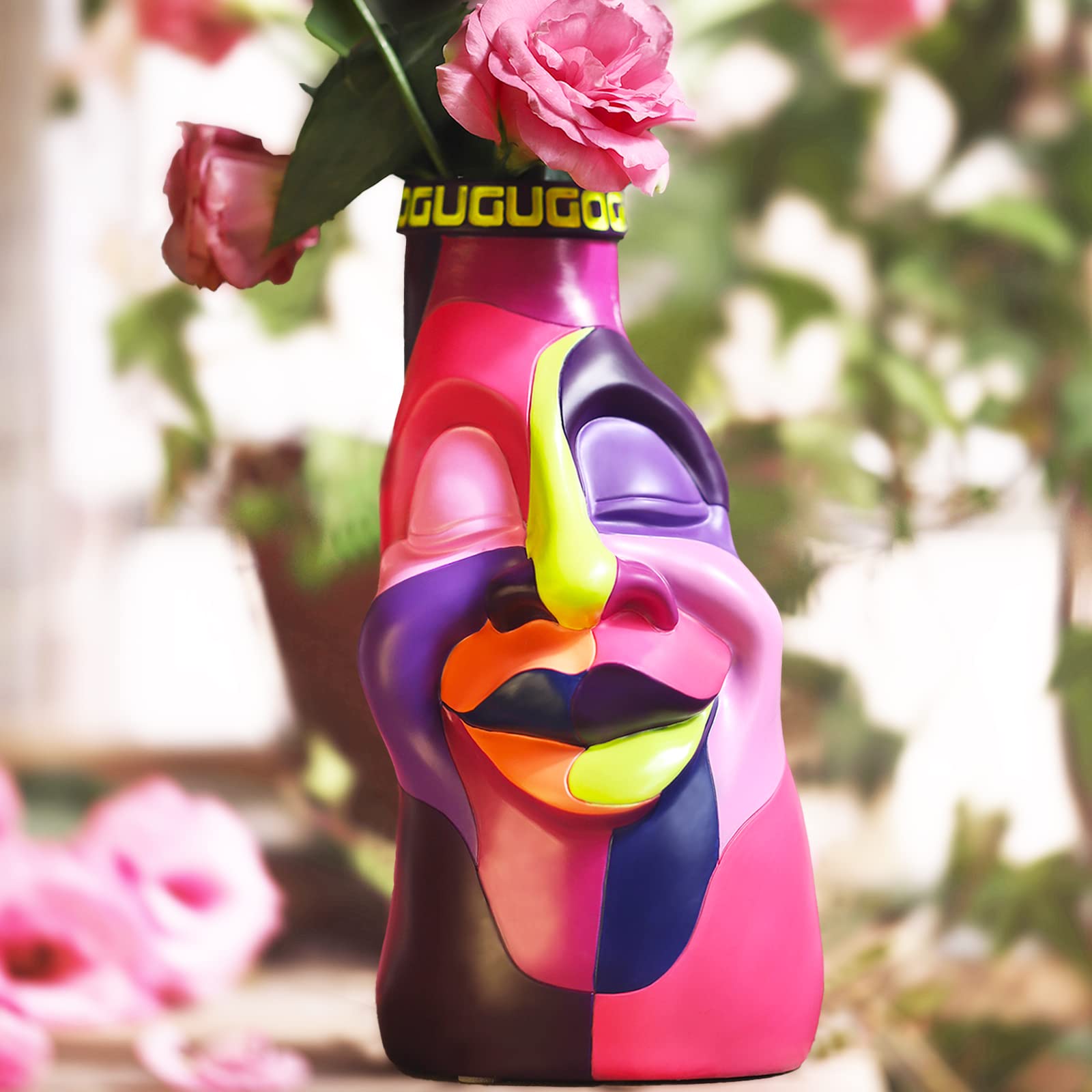 Eclectic Face Vases for Flowers - GUGUGO Hand-Painted Head Flower Vase for Decor, Unique Colorful Decorative Body Vase, Cute Funky Quirky Home Decor Aesthetic for Centerpieces Shelf Living Room.D…