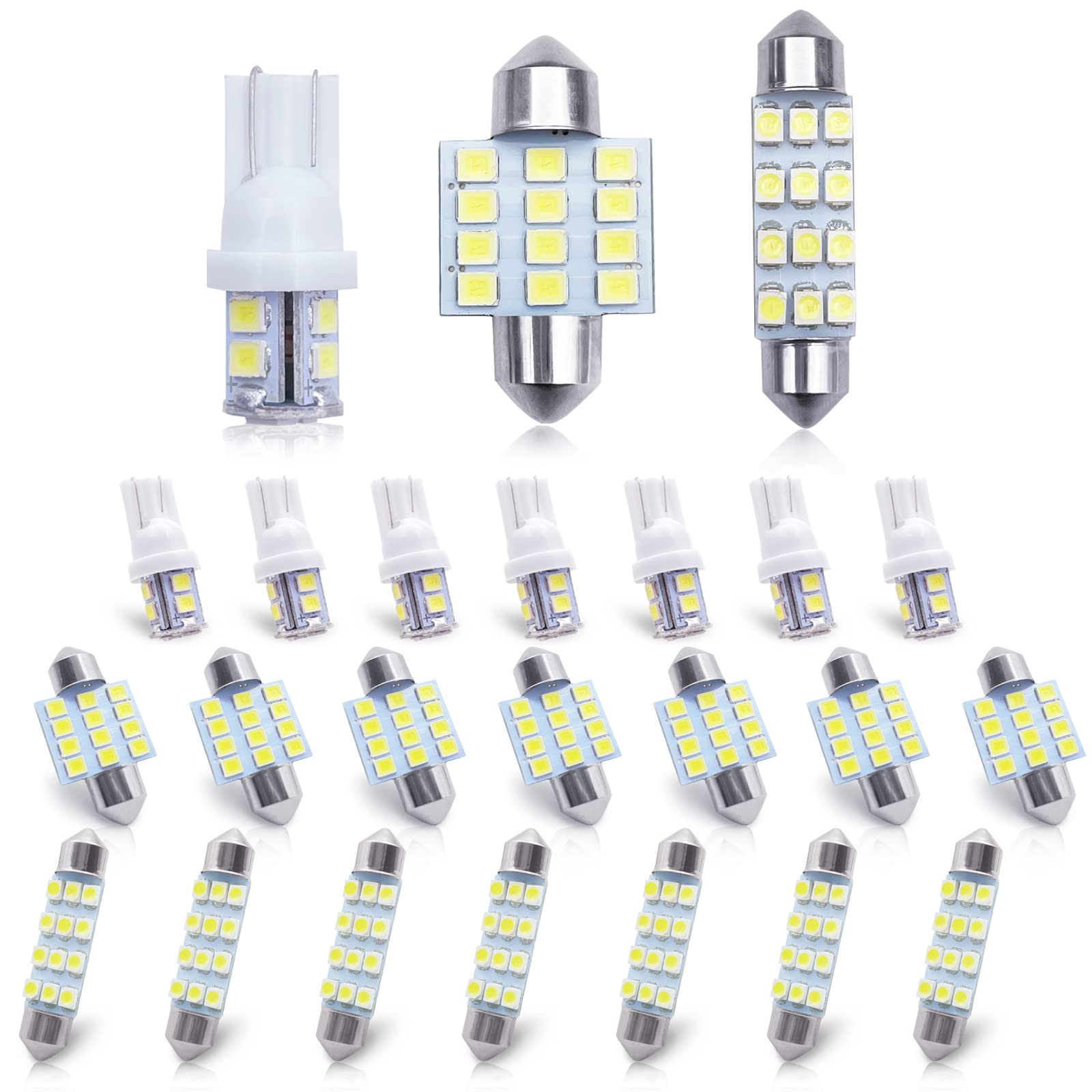 Car Led Bulb, Led Combination Set of 24 Sets, Used for Car Interior/Indoor Map Dome/ Trunk / License Lights, Etc. (White)