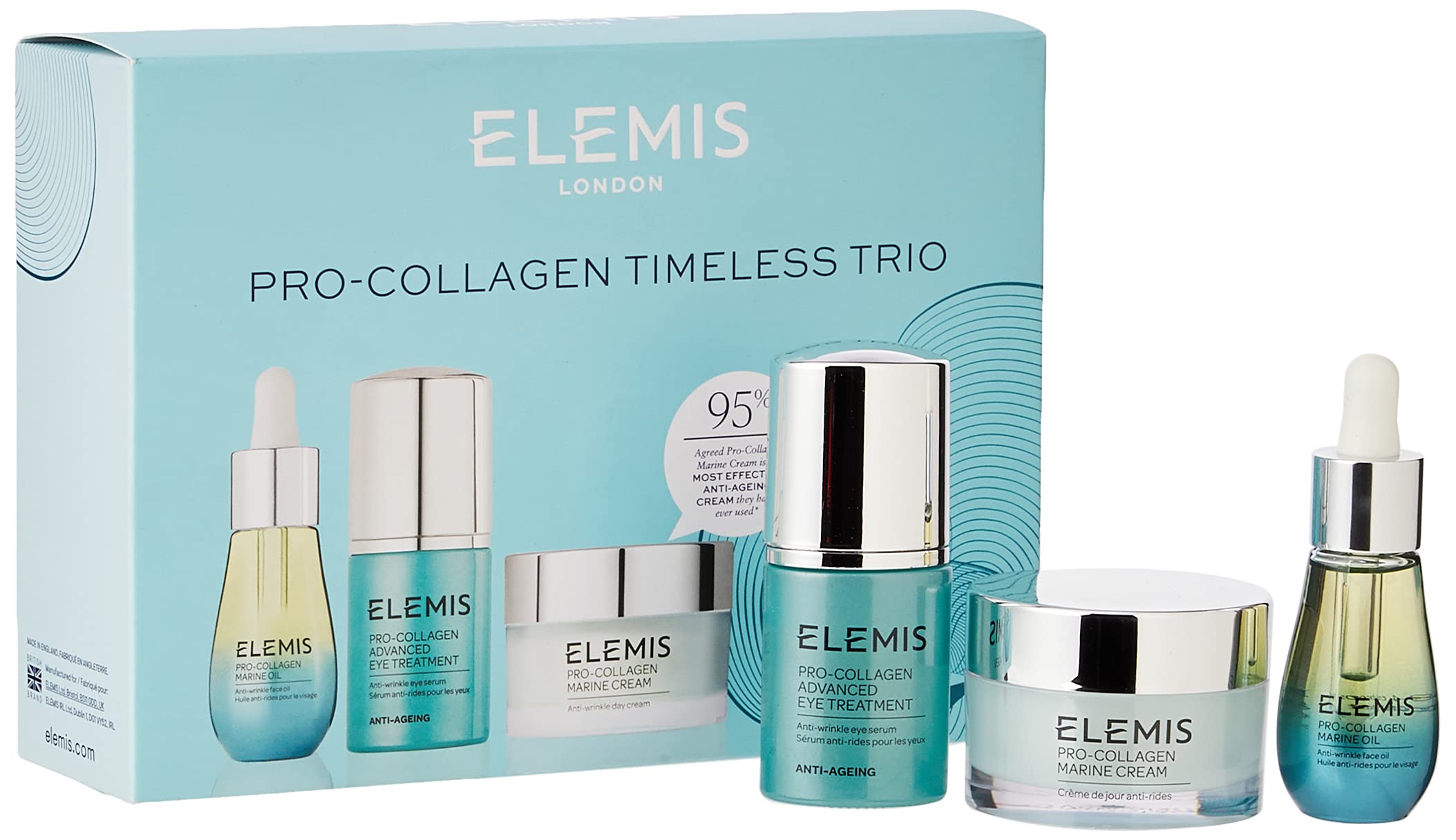 ElemisPro-Collagen Timeless Trio, Nourishing Anti-Wrinkle Face Creams, Pro-Collagen Marine Face and Eye Cream Set to Leave Skin Radiant, Firm and Hydrated, Face Care for Morning to Night Skin Routine