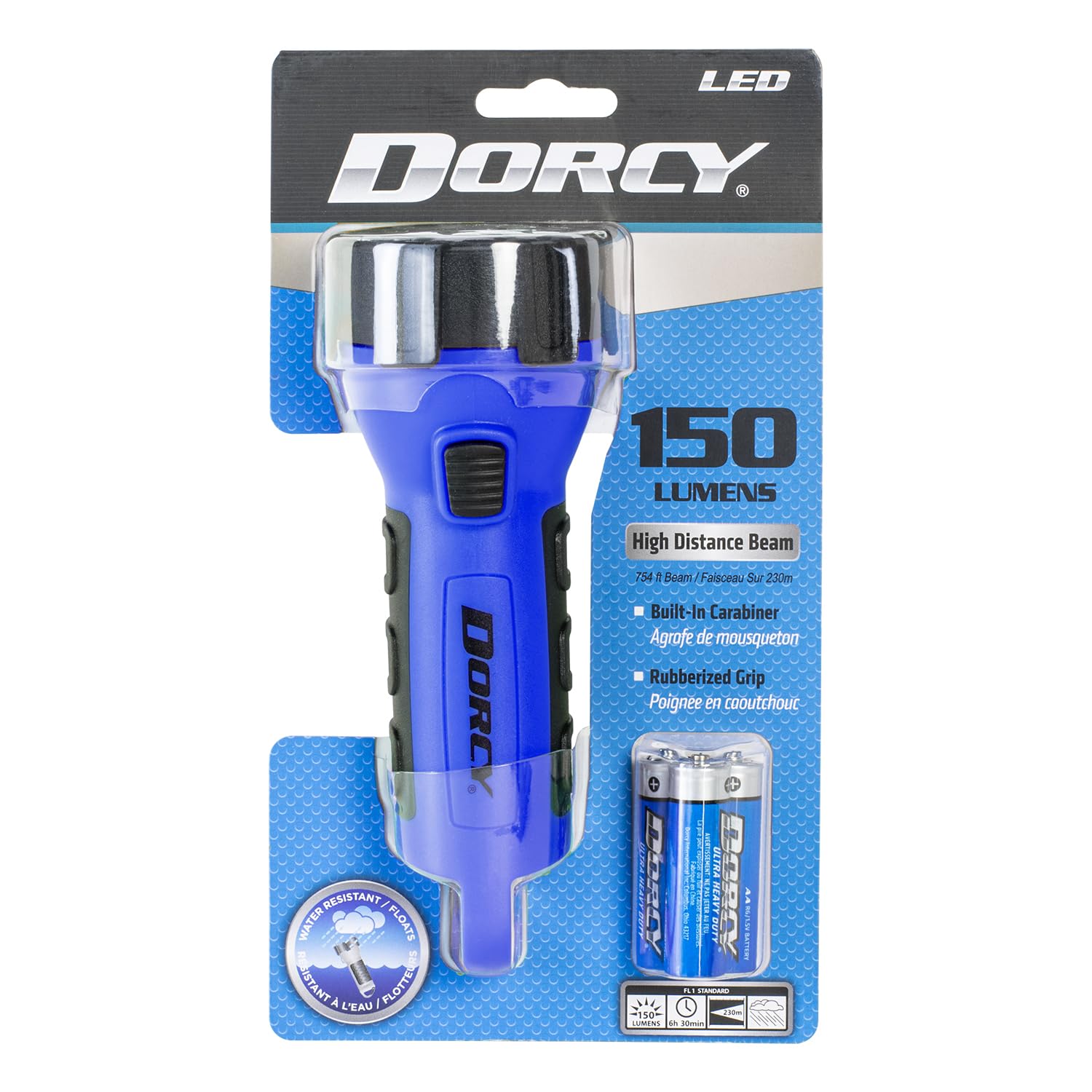 Dorcy 150 Lumen Floating Water Resistant LED Flashlight with Carabineer Clip, Blue (41-2514)