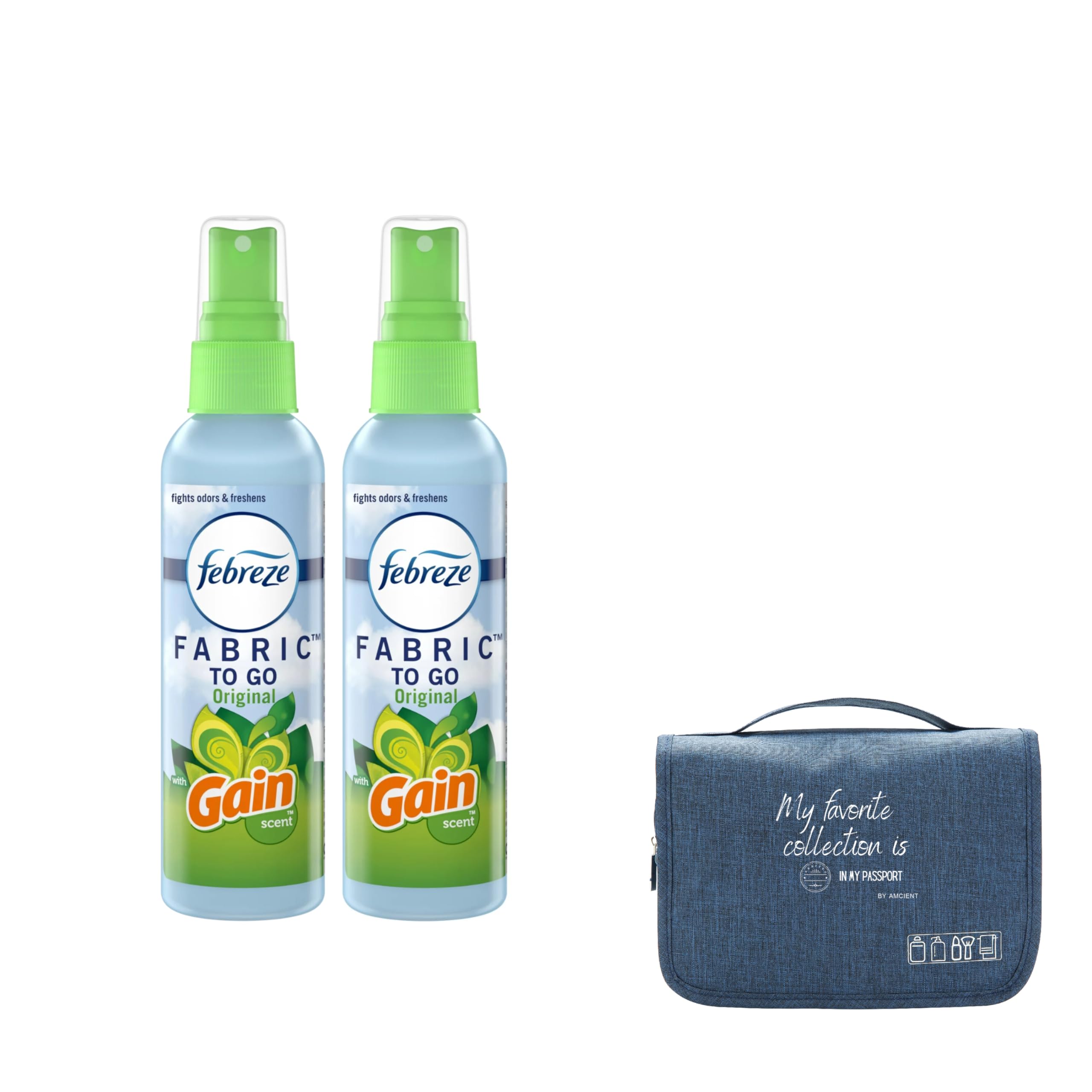 Fabreze Travel Size 2.8 Fl Oz Bundle With Hanging Toiletry Bag By AMCIENT. (Pack of 2)