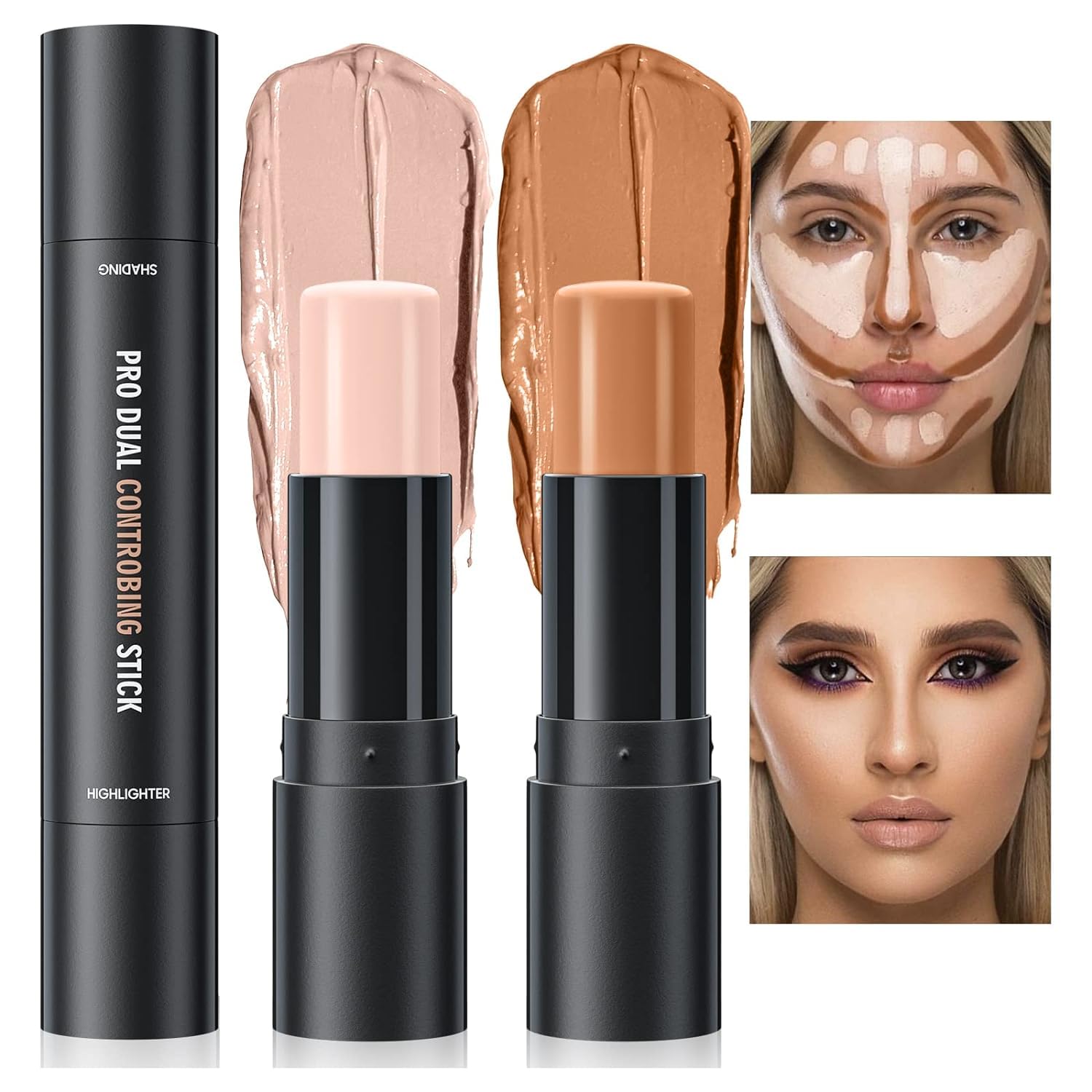 ZUNYSHA 2 in 1 Contour Highlighter Stick, Cream Bronzer Stick Contour, Makeup Highlighter Stick, Waterproof & Long-Lasting Face Body Contour Stick Makeup Bronzer Stick (02#Lotus Color - Light Brown)