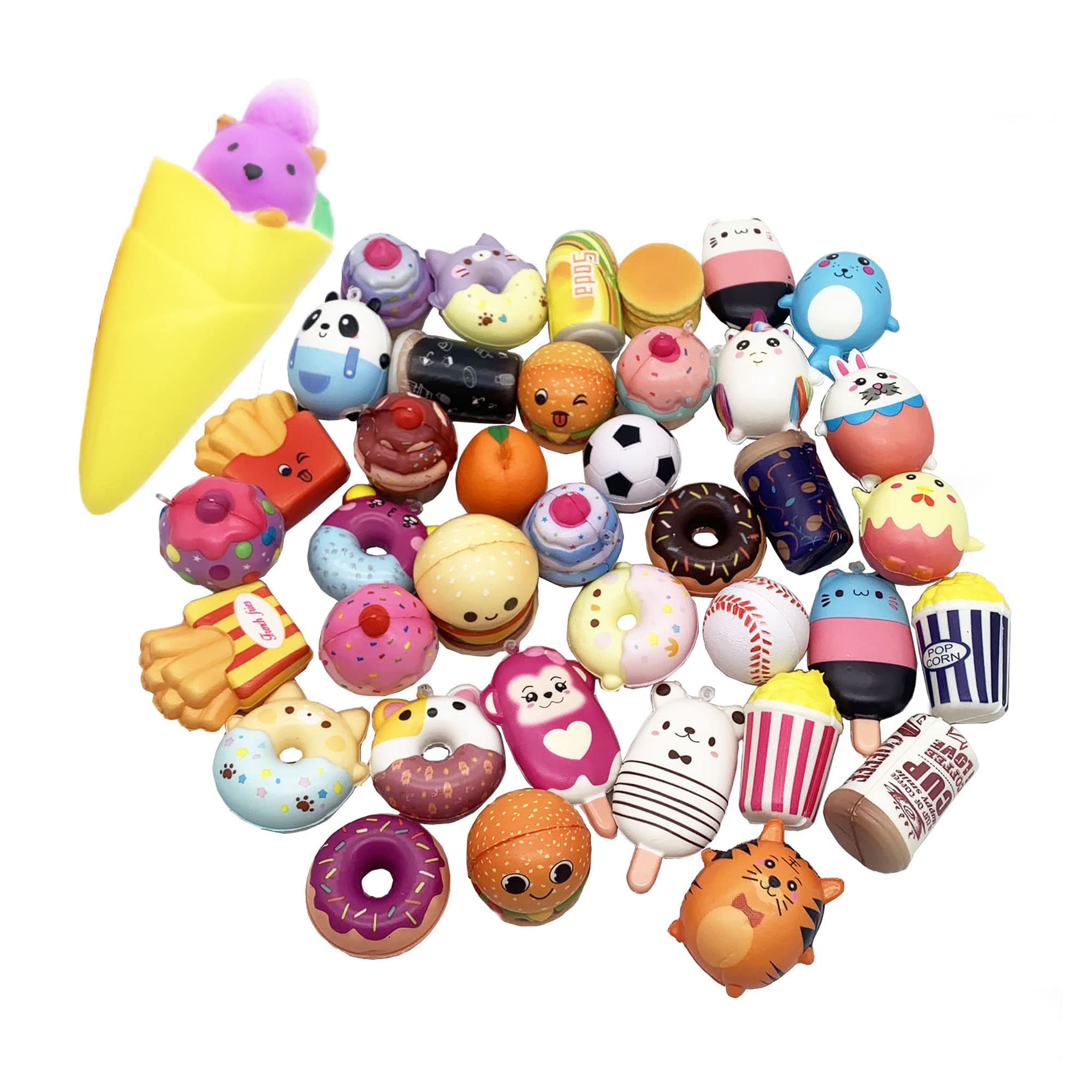 30 Pack Squishies Sets Slow Rising Kawaii Cute (1pc Jumbo + 29pcs Medium/Mini Size) Random Cake Bread Panda Bun Cartoon Series Stress Relief Squishy for Kids Gift Toys Party Favors