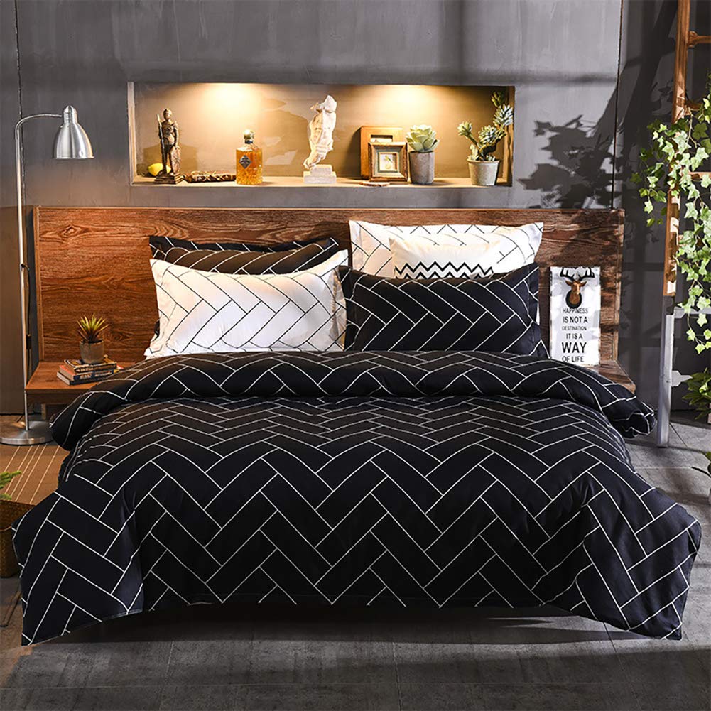 Lanqinglv Black and White Duvet Cover Set King Size Reversible Geometric Bedding Set Kingsize Microfiber Quilt Cover With 2 Pillowcases (HLZ,King)