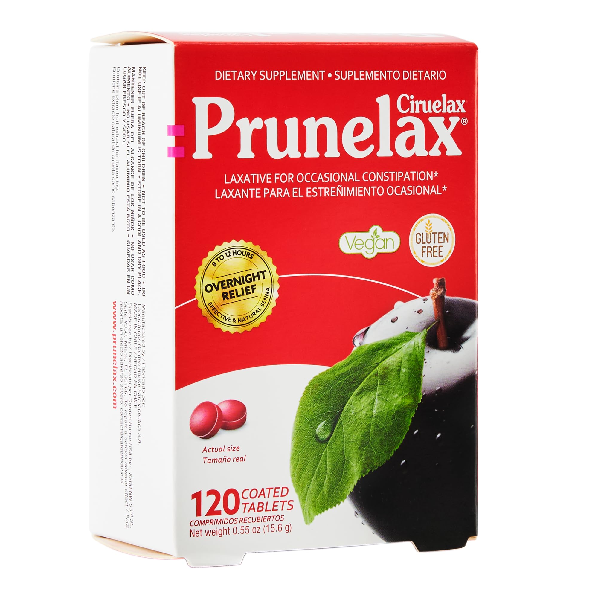 PrunelaxCiruelax Regular Strength Laxative Mini Tablets - Overnight Relief for Occasional Constipation, Senna Extract, Vegan & Gluten-Free, Gentle Relief - 120ct