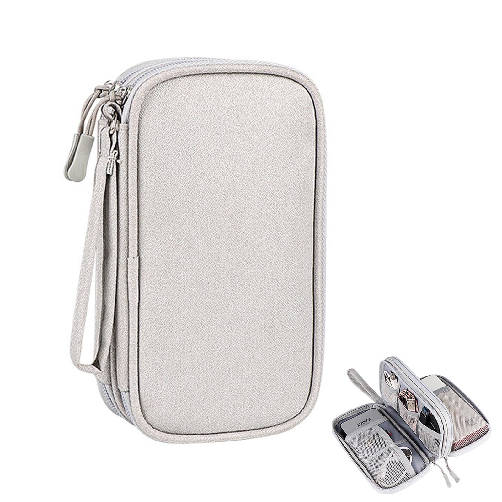 Travel Cable Organiser Bag, Electronics Accessories Organiser Bag, Portable Electronics Accessories Organizer, Cord and Gadget Storage Bags for Cables USB Drive Charger Earphone(Bilayer, Grey)