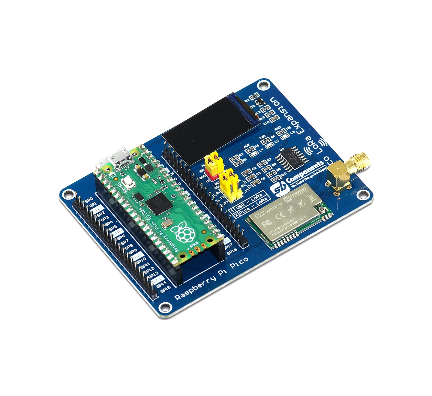 sb components Raspberry Pi Pico Board with Pico LoRa Expansion Board, Smart Data Transmission Board Module Transmission up to 5 KM Through Serial Port (868MHz LoRa Expansion with Pico Board)