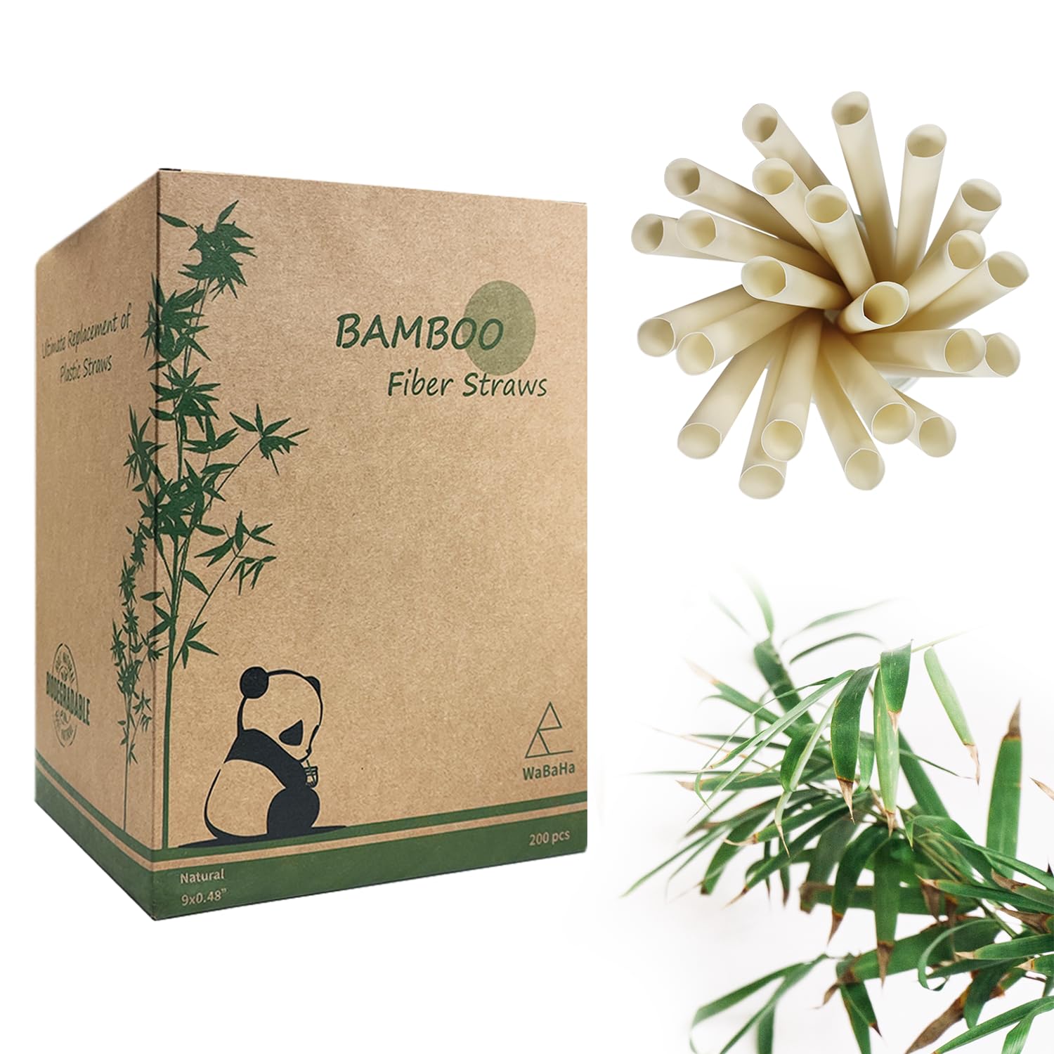 200 Pack Disposable Bamboo Smoothie Straws - 9 in x 0.5 in Biodegradable Eco Friendly Plastic-Free Drinking Straws Bamboo Fiber Straws for Boba and Smoothie