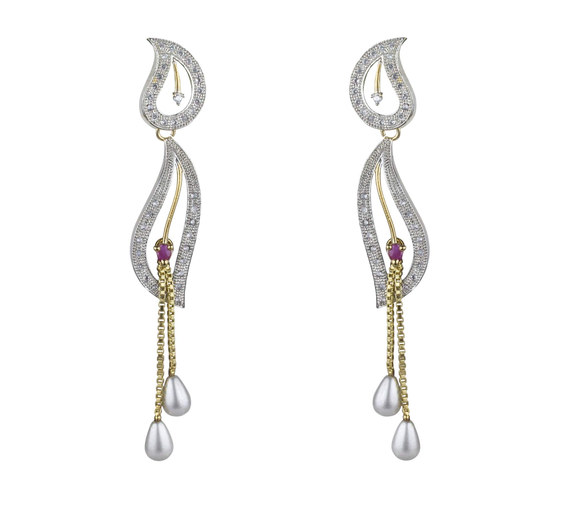 Sitashi AD American Diamond and Pearl Jhumki Ear Rings for Girls and Women