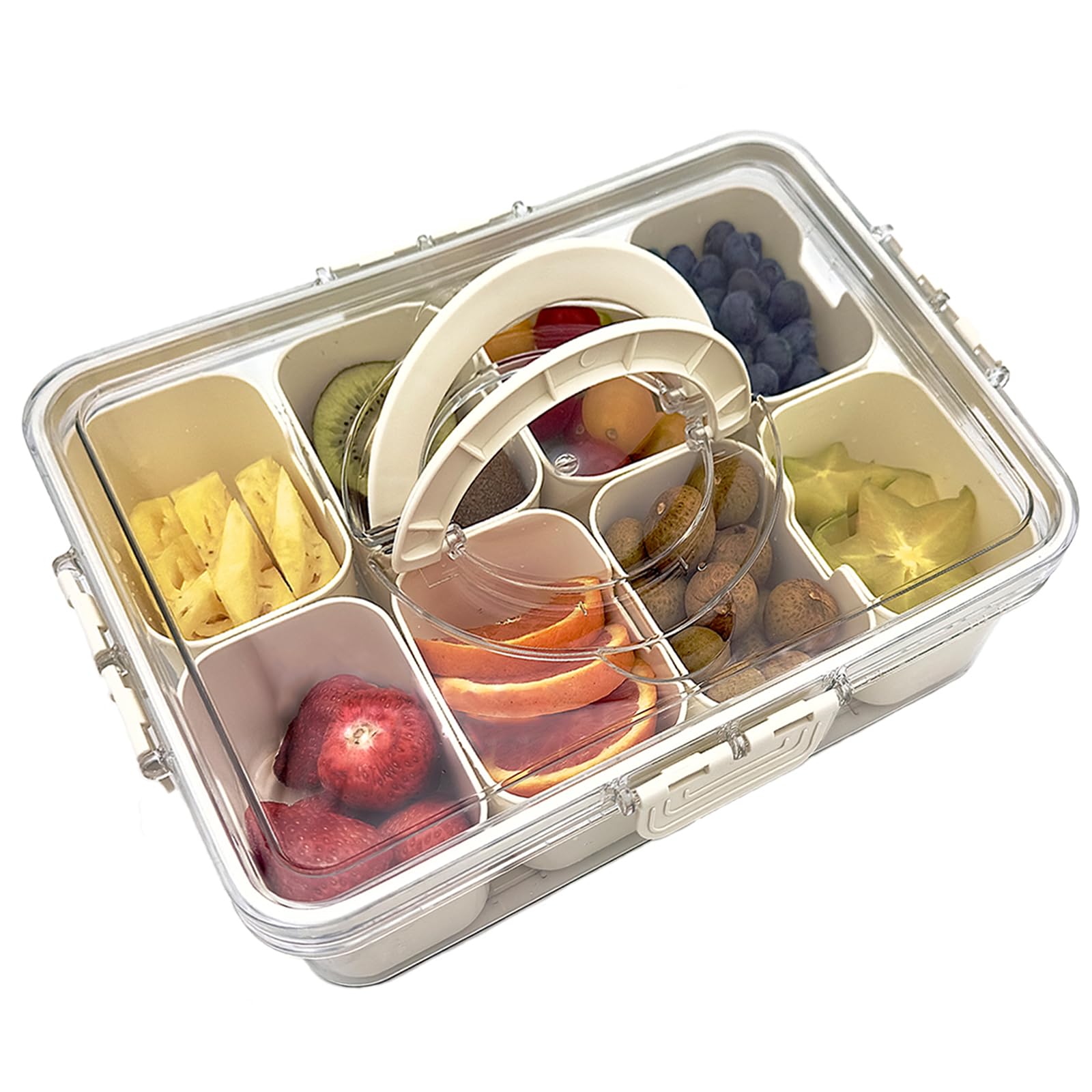 Snack Containers, Snackle Box Charcuterie Container 8 Compartment Divided Serving Tray with Lid and Handle, Portable Snack Platters Travel Food Storage Organizer for Candy, Fruits, Nuts