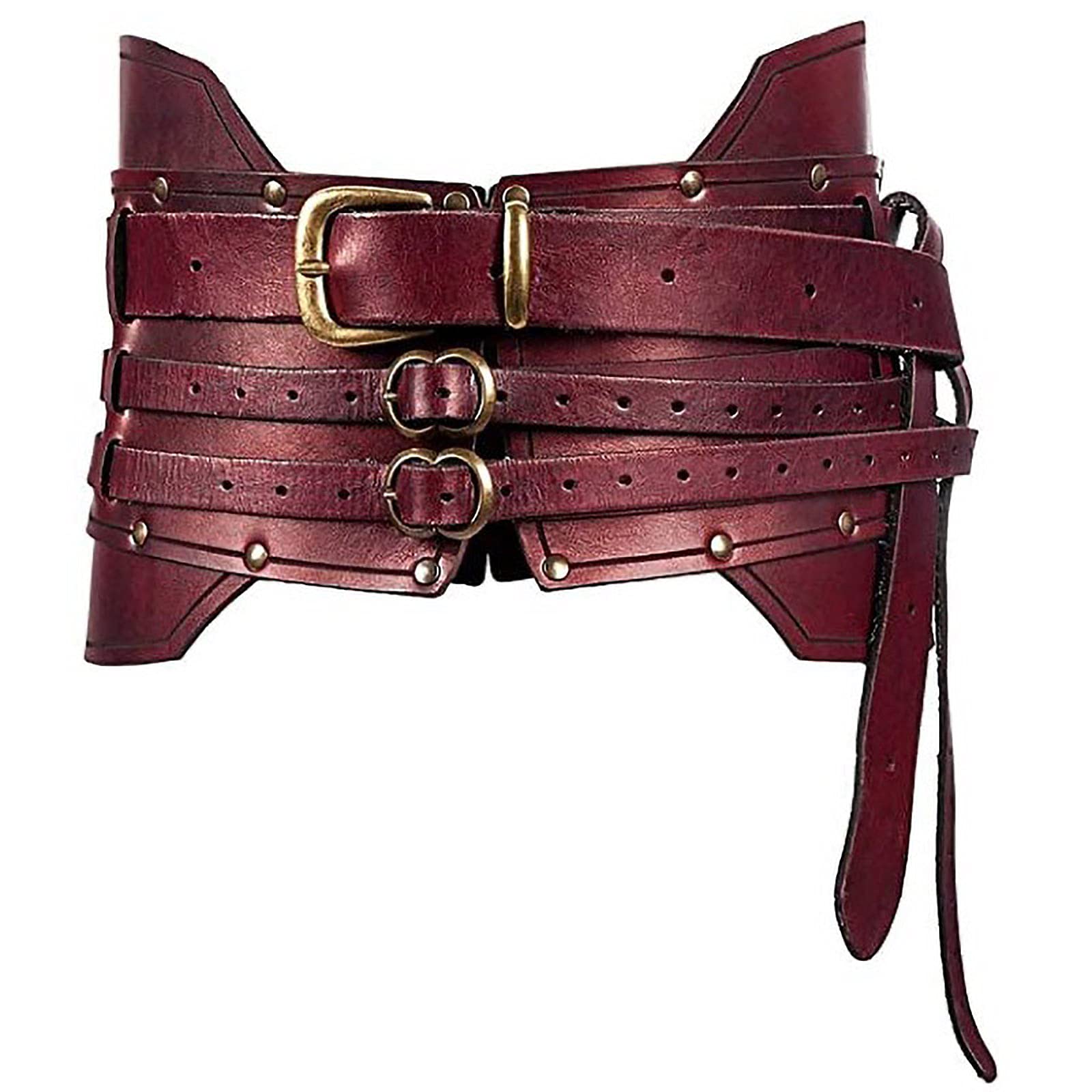 XALO Retro Belt, Medieval PU Leather Armor Adjustable Wide Belt Waist Belt Studded Belt for Men and Women, Halloween Cosplay Costume Accessory,Red