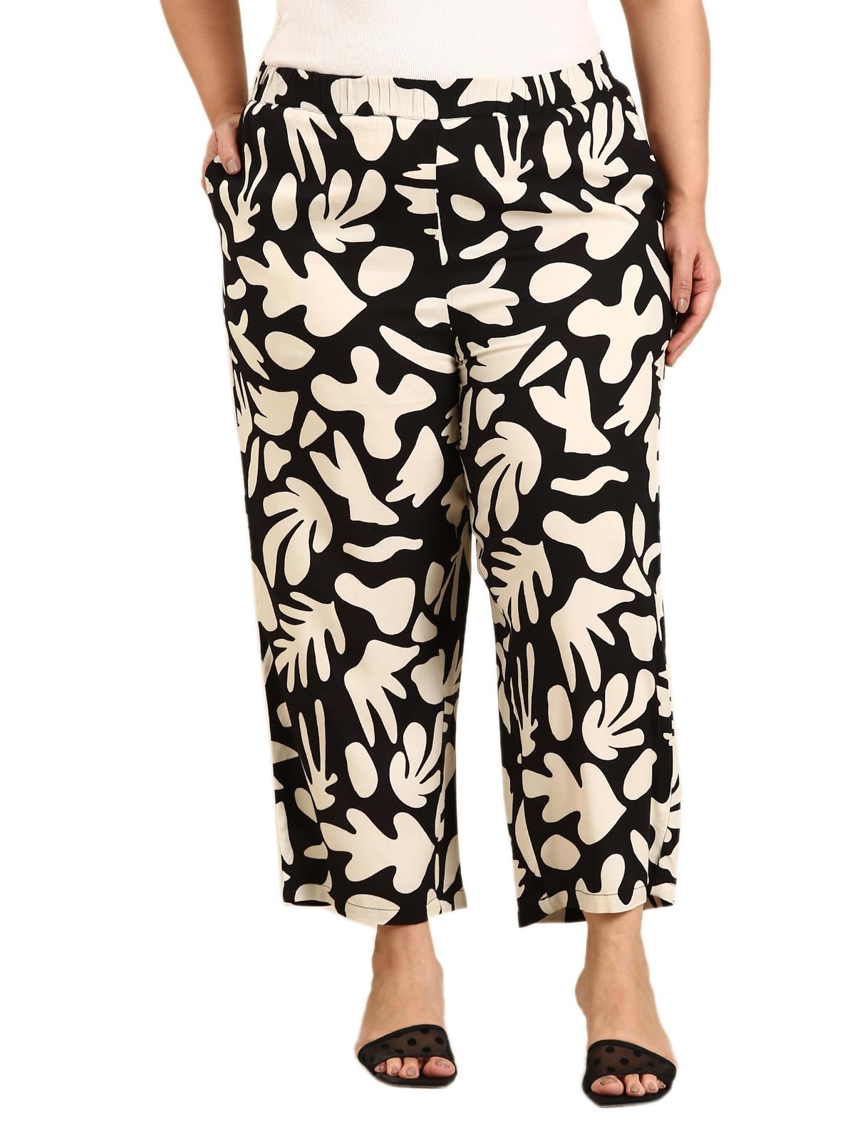 The Pink Moon Women's Straight Fit Viscose Rayon Plus Size Abstract Printed Palazzo