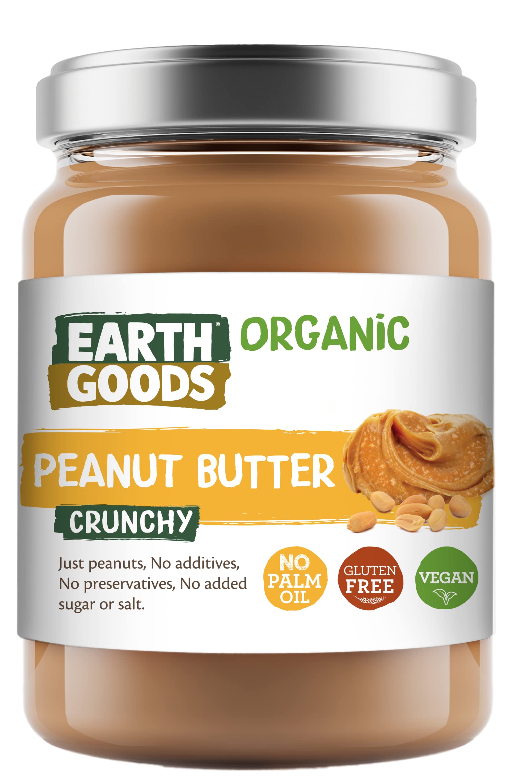 Earth Goods - Organic Crunchy Peanut Butter - Gluten Free and Made with Just Peanuts - All Natural and Delicious Spread - 400g