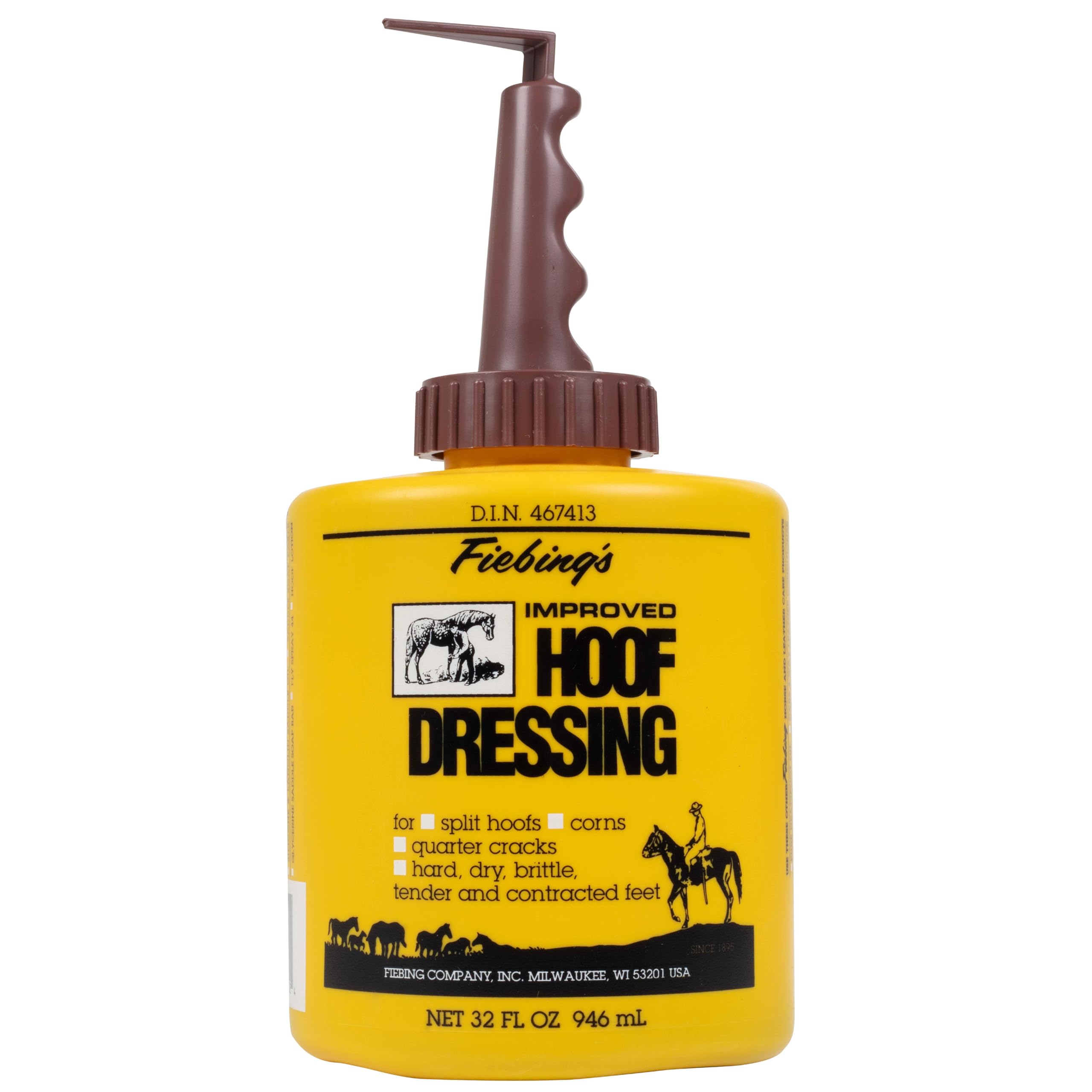 Fiebing's Hoof Oil for Horses with Mineral Oil (32 oz) - Hoof Dressing with Applicator Brush to Condition Dry, Split Hooves & Corns - Prevents Cracks, Splits & Contracted Feet with Semi Gloss Finish