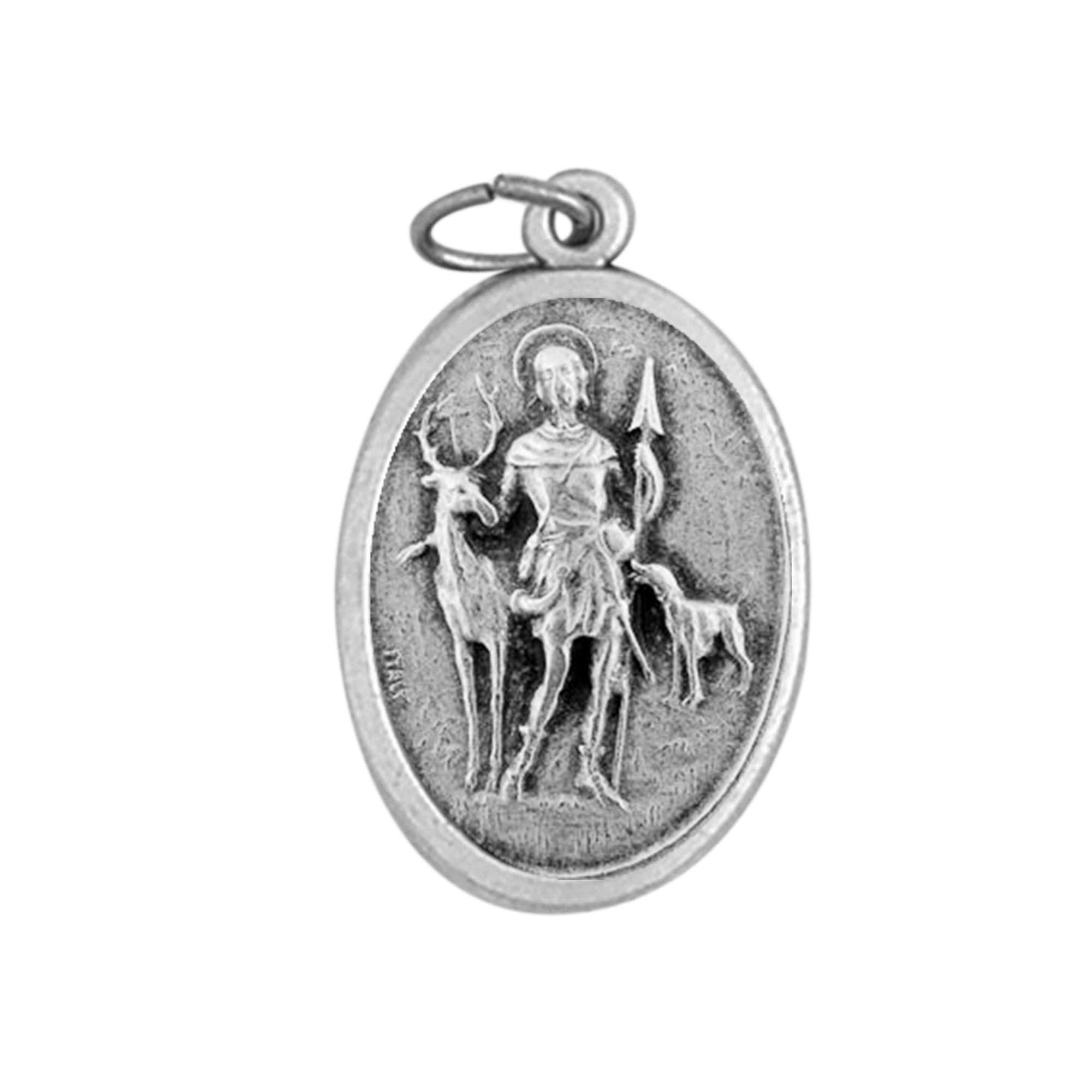 Gifts by Lulee, LLC Saint Hubert Patron Saint of Hunters Mathematicians Opticians and metalworkers Silver Oxidized Medal Stainless with Chain or not You Choose (Medal)