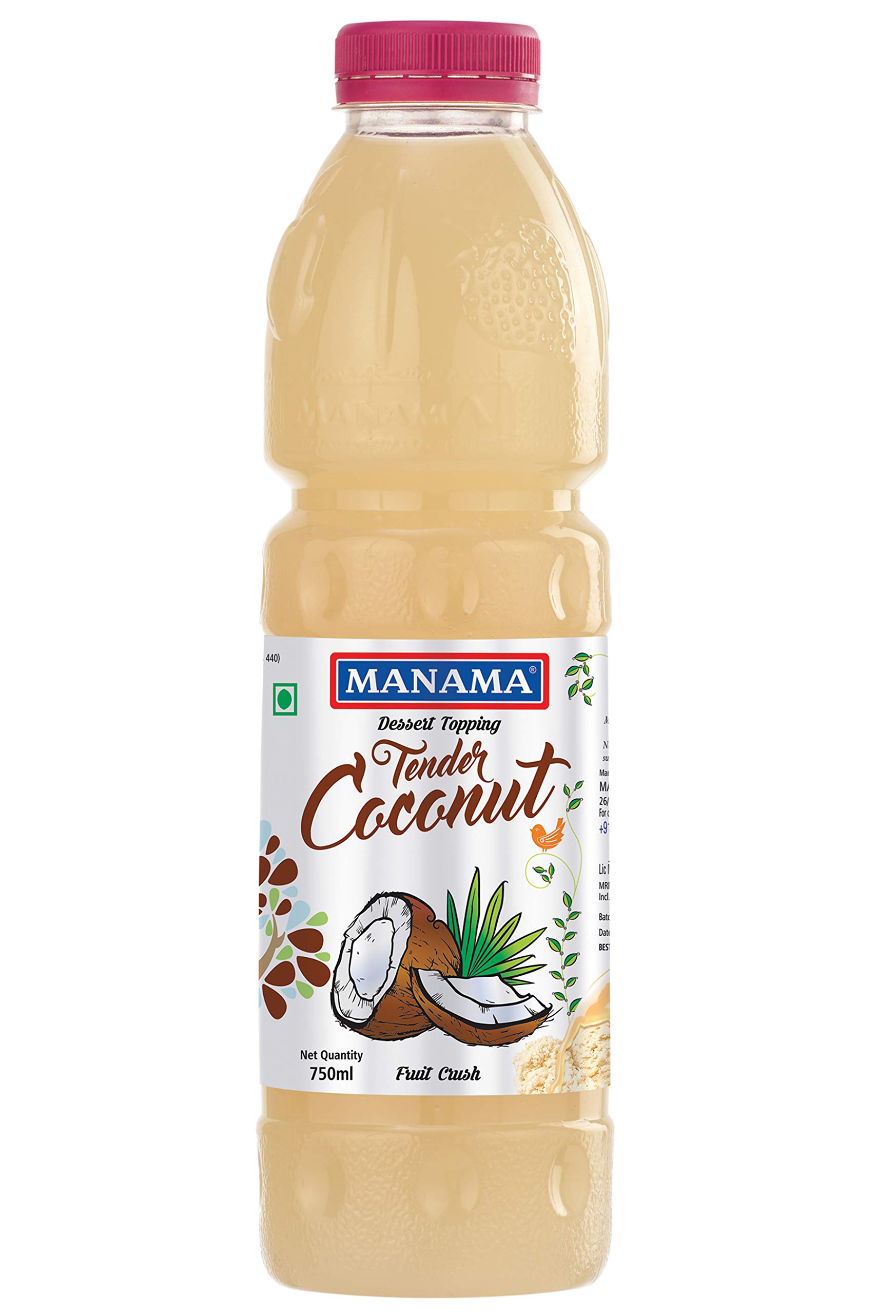 Manama Tender Coconut Fruit Crush, 750ML for Desserts Iike Ice Creams, Shakes, Smoothies and Milkshakes