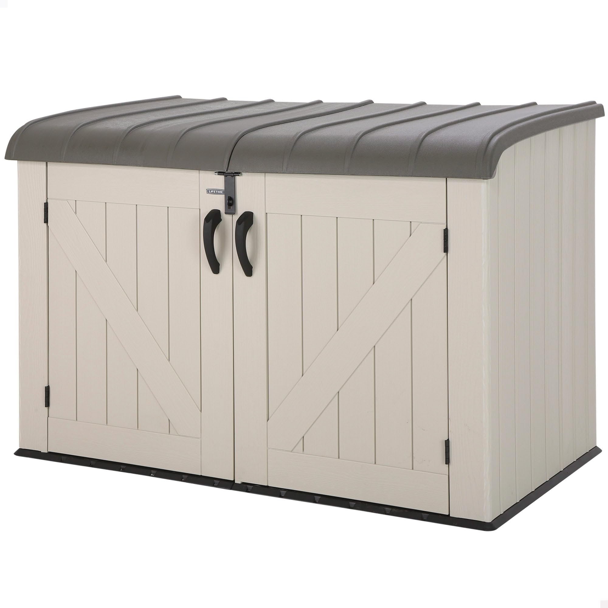 Lifetime, Heavy Duty Horizontal Storage Shed, 75 Cubic Feet, 5-Year Limited Warranty, Desert Sand Colour Box, Brown Lid LFT-60170