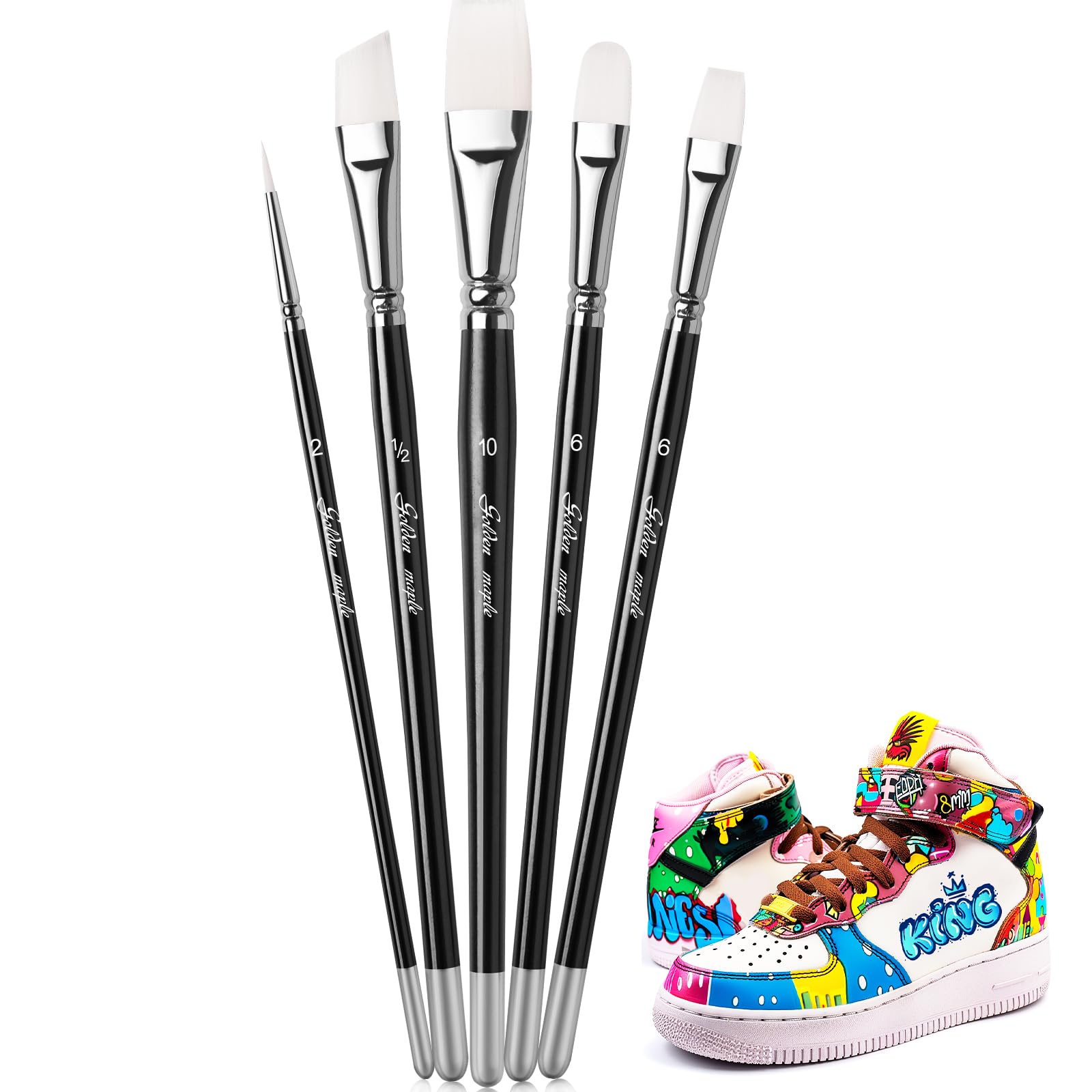 golden mapleAcrylic Paint Brushes, 5 PCS Paint Brush Acrylic Painting Nylon Bristle for Acrylic Watercolor Gouache Oil Shoe Leather Canvas and Sneakers