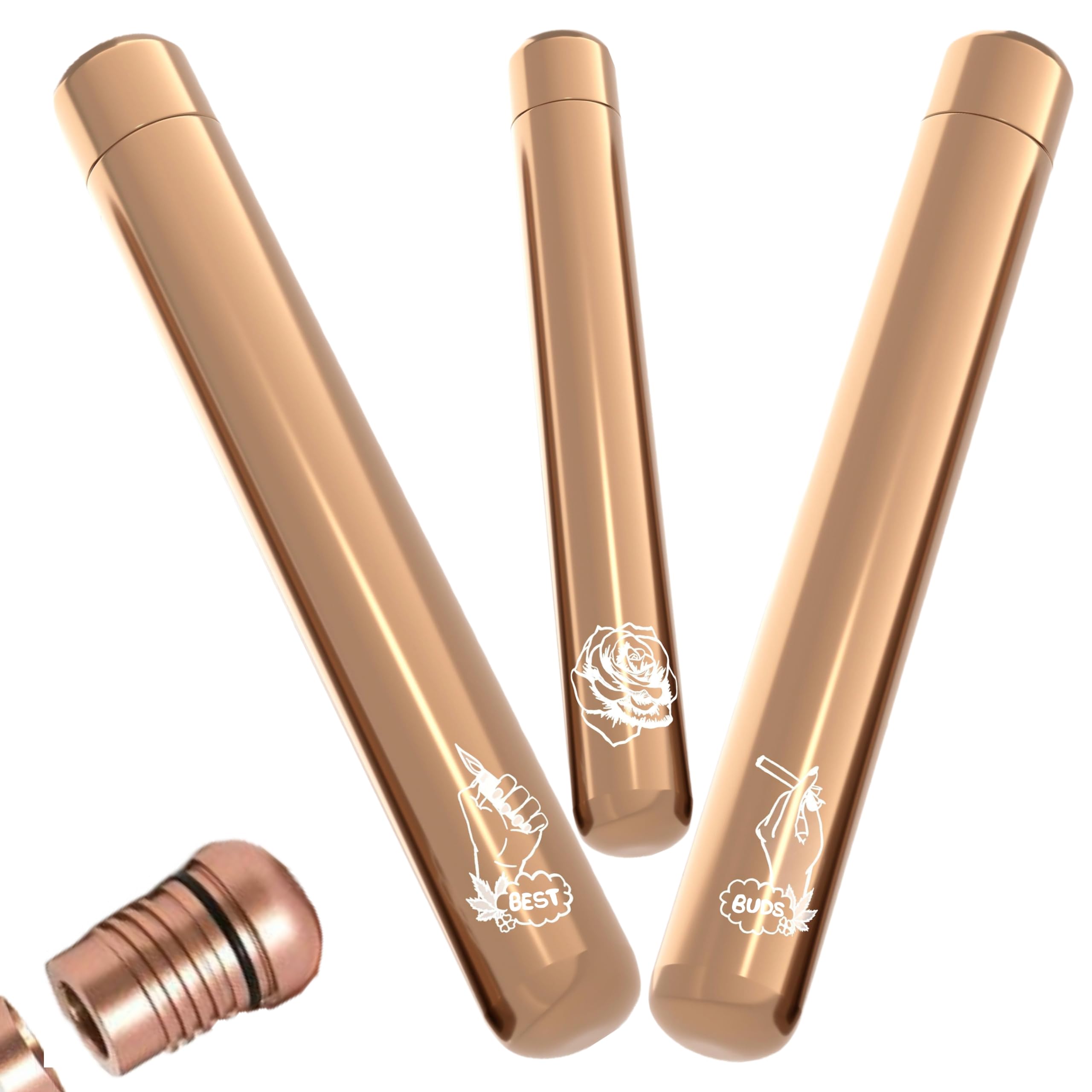 UkGlass 3 Pack - Rose Gold Metal Doob Tubes Smell Proof, Water Odor J Proof Tube for Pre-Rolls & More (Pink Pack)