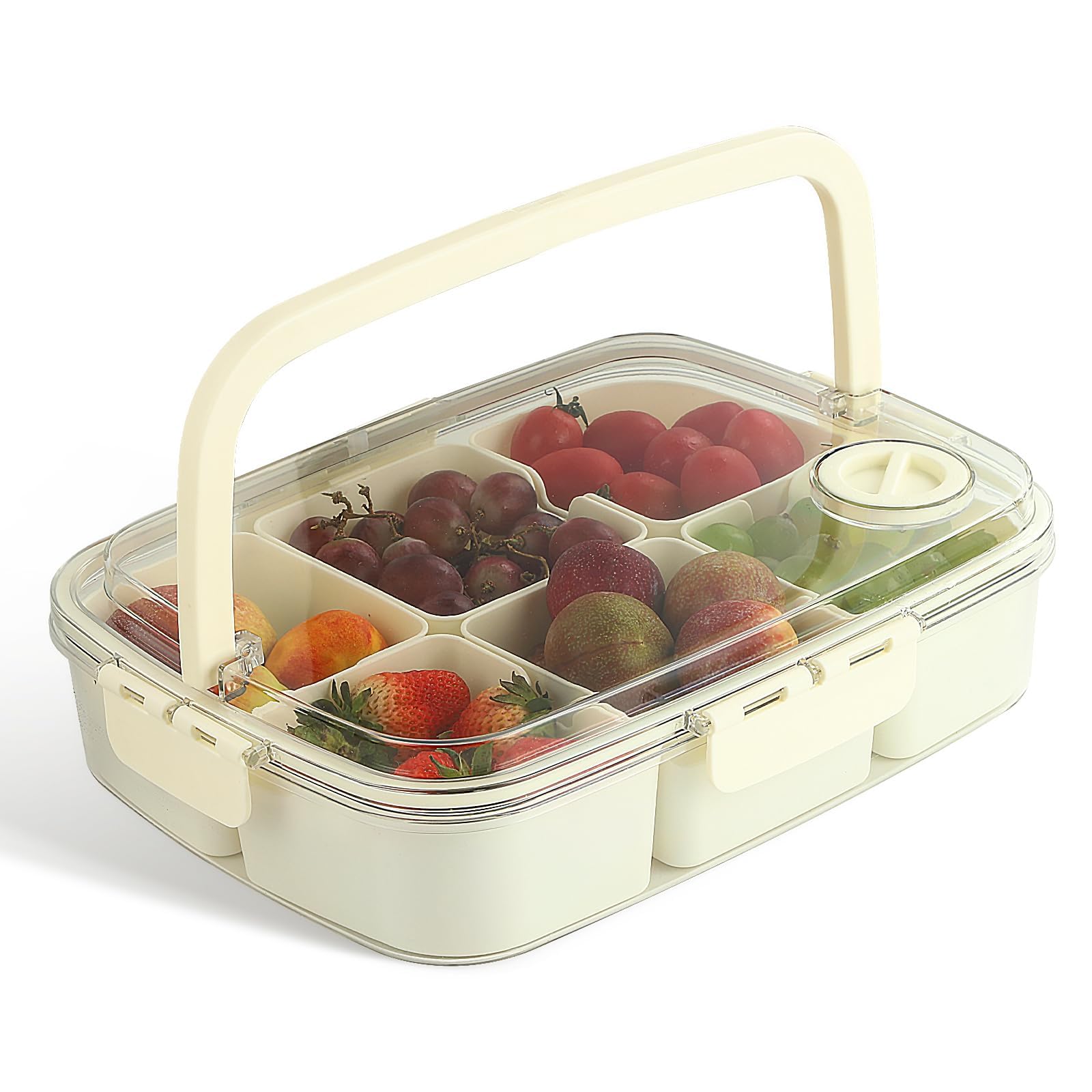 6 Compartments Snackle Box, Divided Serving Tray with Lid and Handle, Reusable Charcuterie Container for Portable Bento Snack Platters, Clear Organizer Fruits,Snacks, Perfect for Party, travel Work