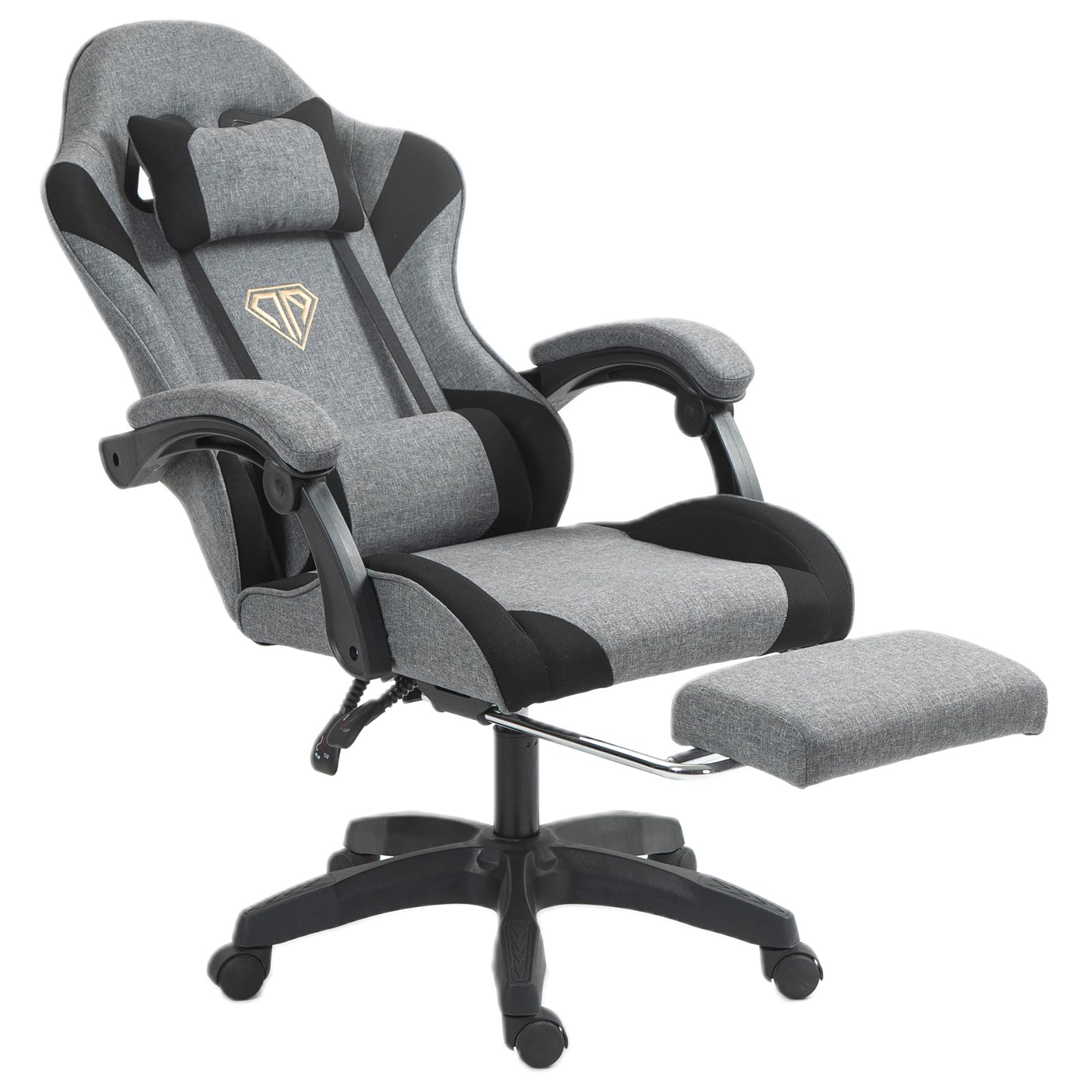 Wemart Gaming Chair, Fabric Computer Chair with Footrest and Lumbar Support, Height Adjustable Game Chair with 360° Swivel Seat and Headrest and for Office or Gaming Gunny