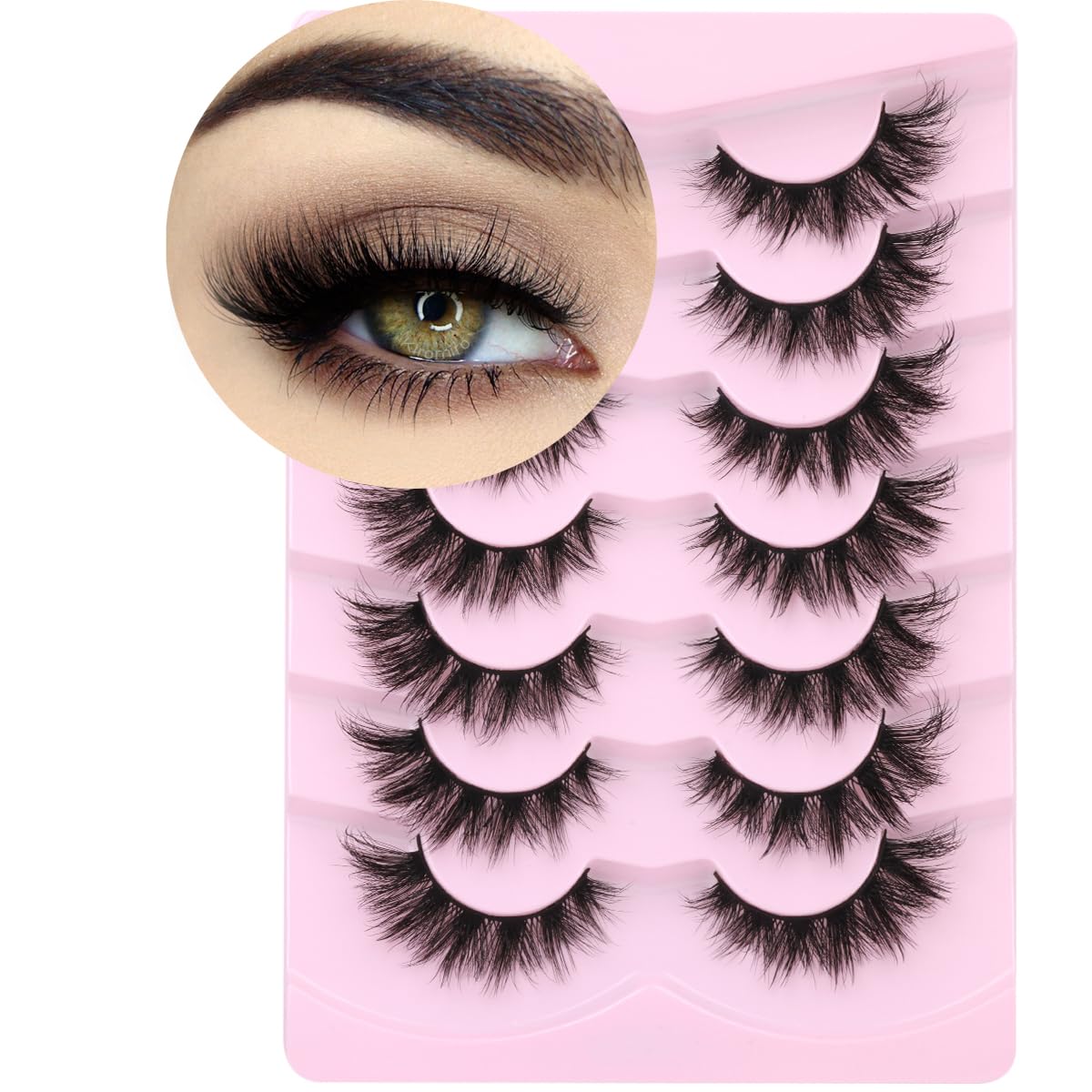 Mink Lashes Fluffy False Eyelashes Wispy 3D Volume Cat Eye Faux Mink Eyelashes Natural Look 18mm Strip Eyelashes Pack 7 Pairs by Kiromiro