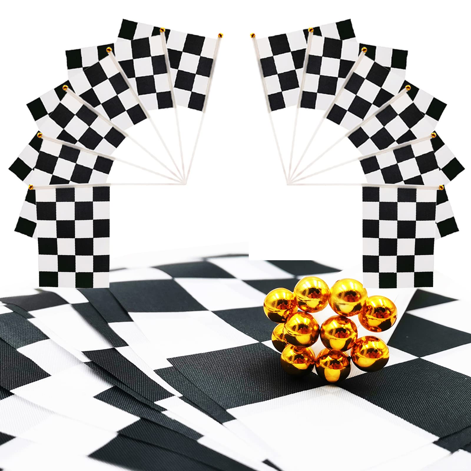 YOELVN 12 Pack 8x5.5 inch Checkered Flags Black and White Checkered Stick for Race Car Two Fast Centerpieces,Finish Line Flags Racing Checkered Flags for Traffic Cones,Racing Cars Themed Birthday