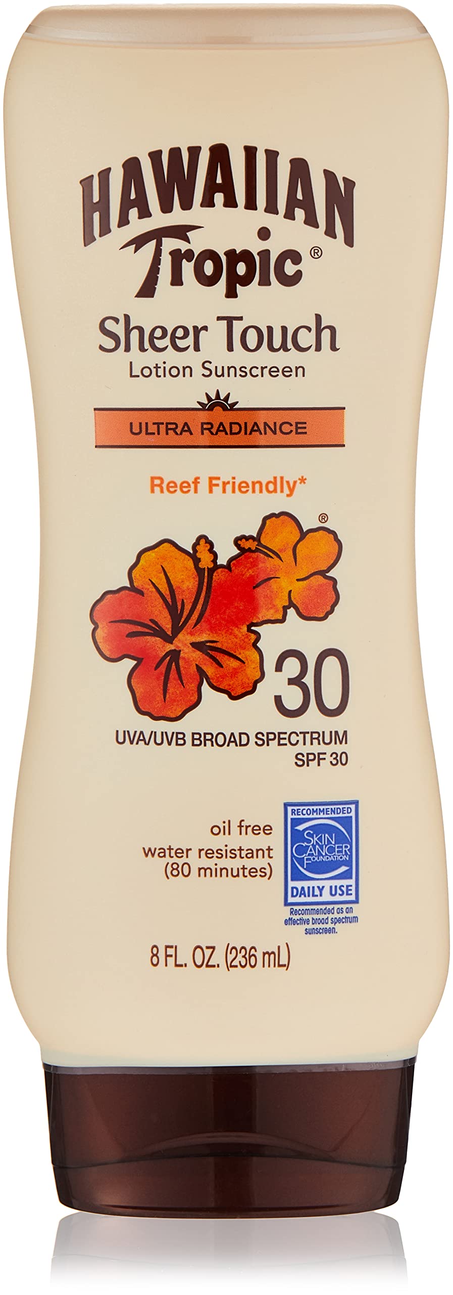 Hawaiian Tropic Sheer Touch Sunscreen Lotion Leaves Skin Radiant, Broad Spectrum SPF 30 UVA/UVB,Island botanical, Water resistant (80mins) Vegan, Oil Free Formula, w/Shea Butter & mango Extract -8 oz