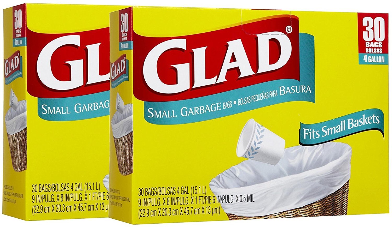 Glad Small Garbage Bags, 4 Gallon Bags, 2 - 30 Packs (60 Total)