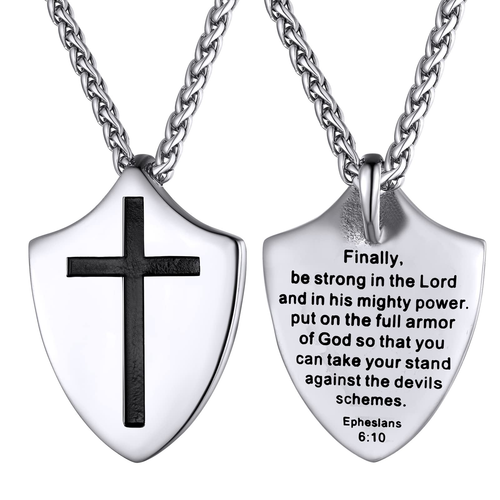 SupcareDog Tag Necklace with Cross,Shield/Round Engraved Inspiration Jewelry Gifts for Son Men (Gift Wrapped)