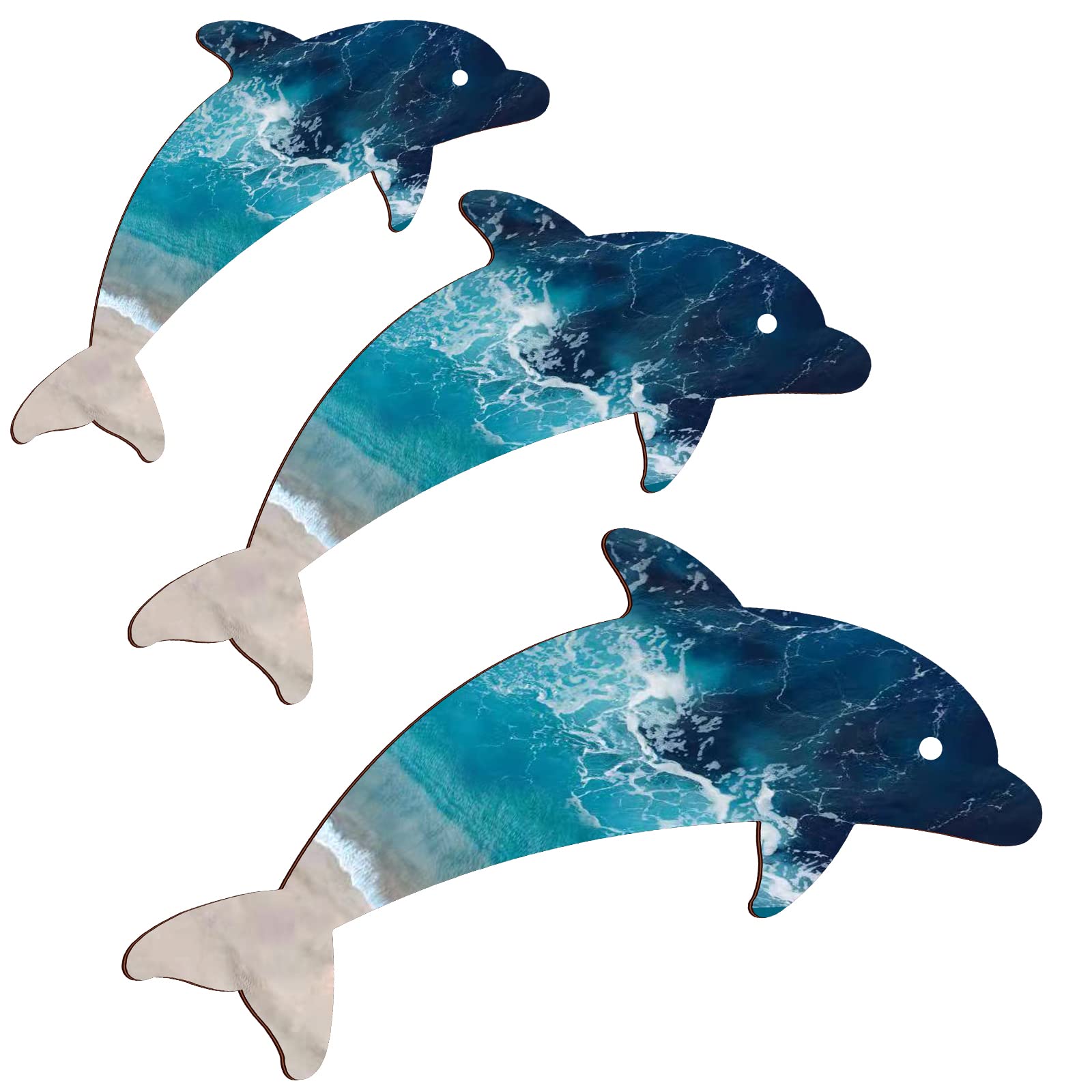 3 Pieces Wood Dolphin Wall Decor Dolphin Theme Beach Wall Art Sea Creature Wall Decor Blue Wooden Hanging Dolphin Wall Art Sculpture for Home Pool Bathroom Garden Bedroom Indoor Outdoor Decoration