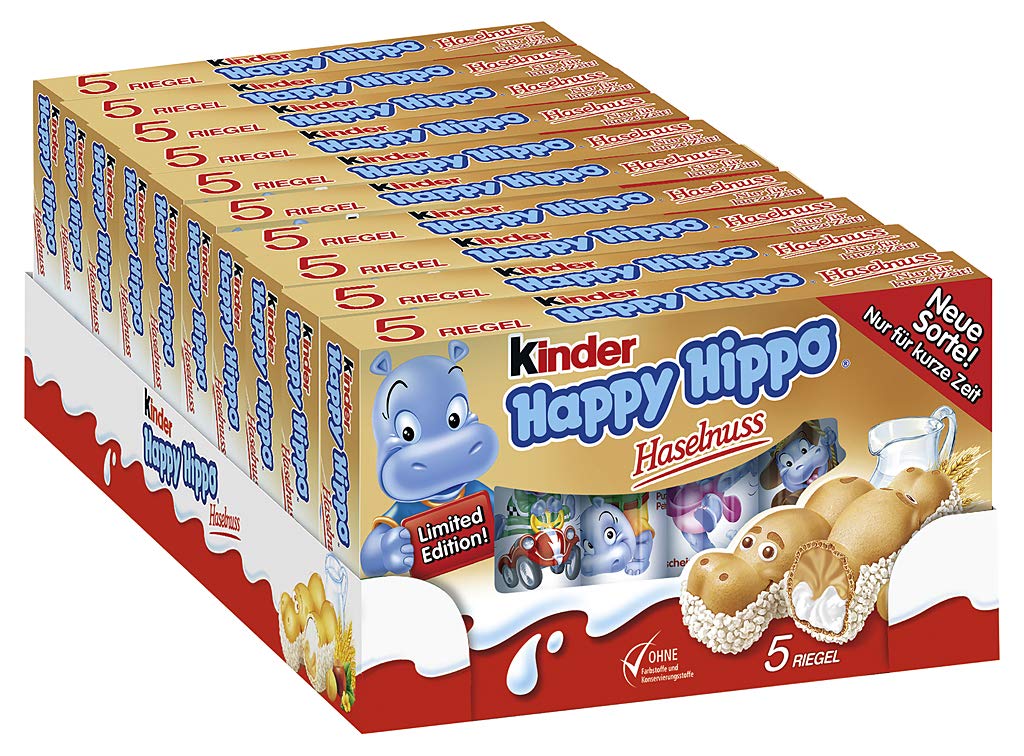 Kinder Happy Hippo Hazelnut Biscuit Bars, Bulk Chocolate Gift, Crispy Wafer with Milk Chocolate and Hazelnut Filling, Pack of 10 x 103.5g