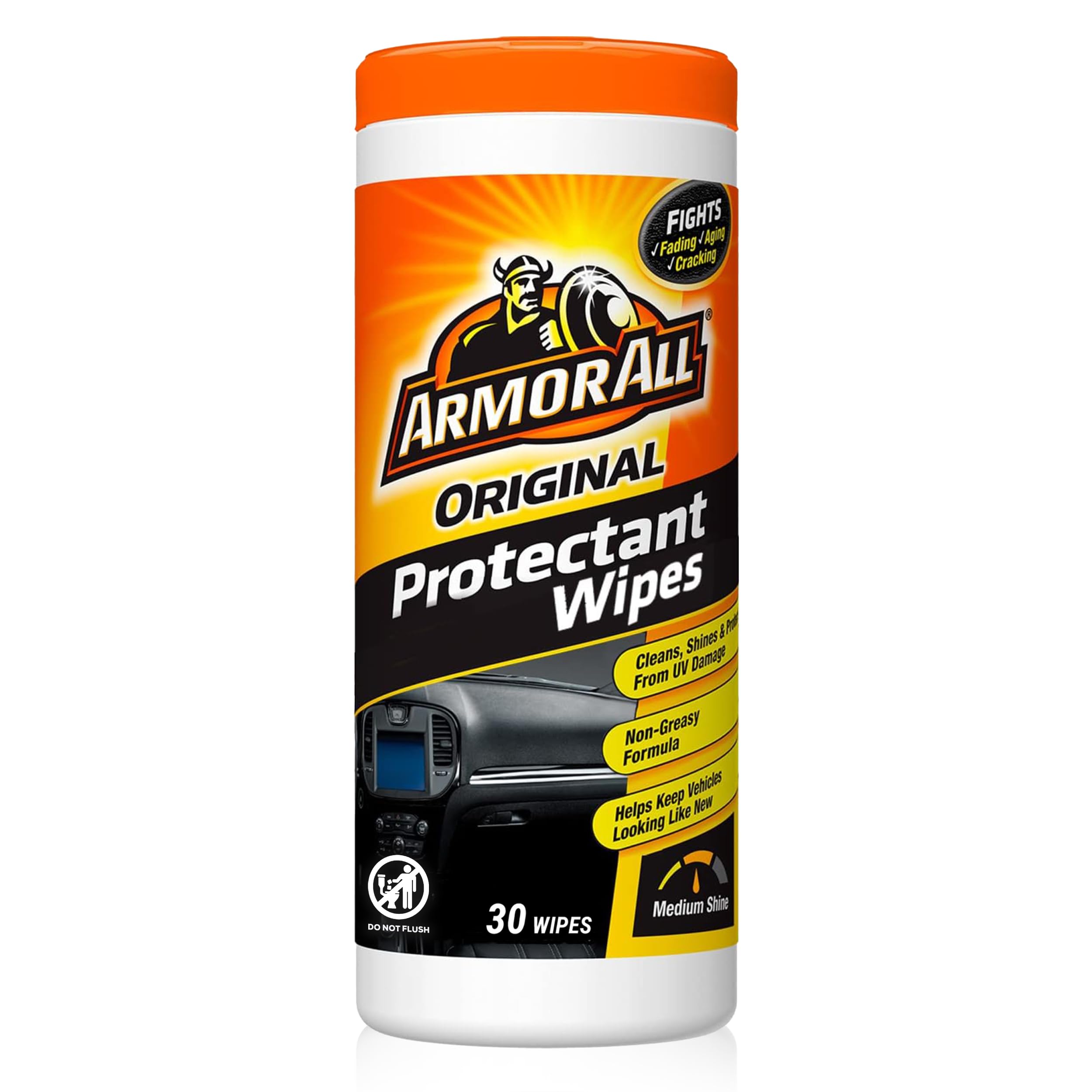 Original Protectant Wipes by Armor All, Car Interior Cleaner Wipes with UV Protection to Fight Cracking & Fading, 30 Count