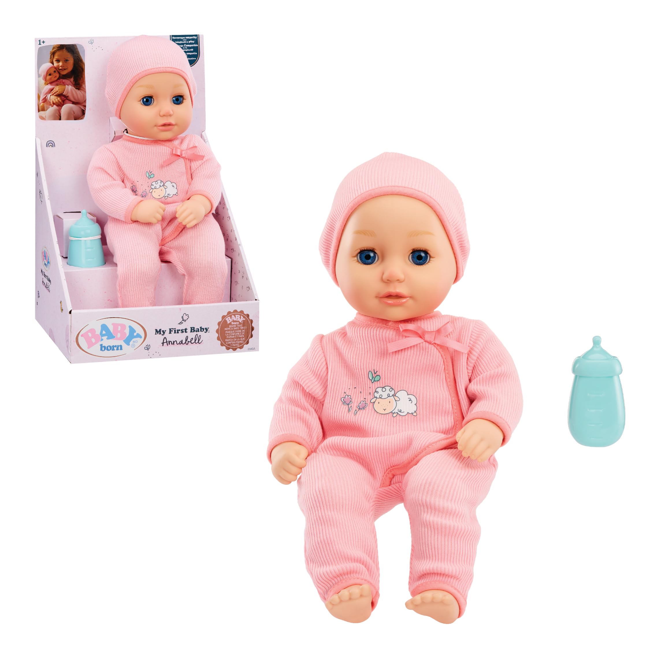 BABY bornMy First Baby Doll Annabell - Blue Eyes: Realistic Soft-Bodied Baby Doll for Kids Ages 1 & Up, Eyes Open & Close, Baby Doll with Bottle