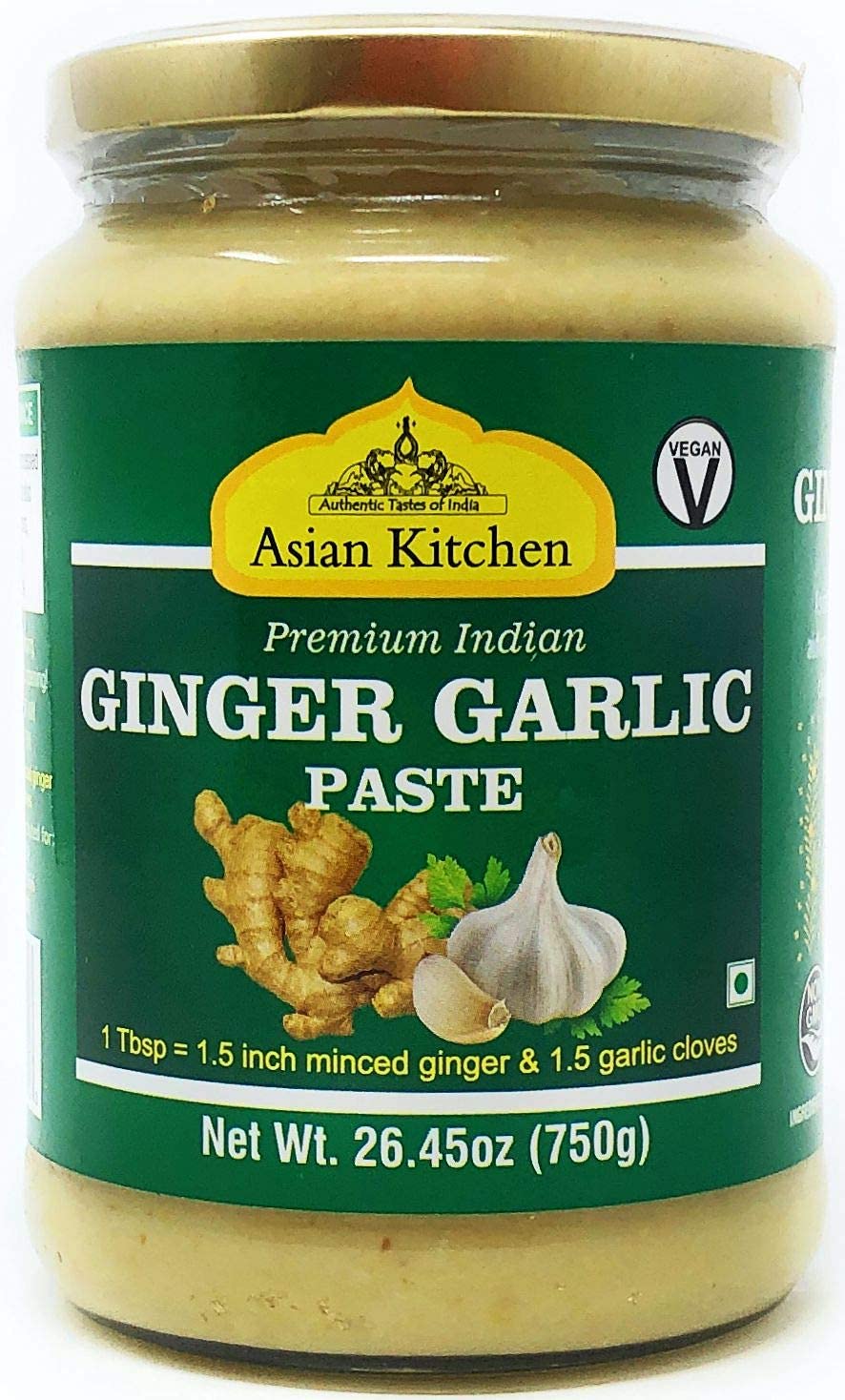 Asian Kitchen Ginger Garlic Cooking Paste 26.5oz (750g) Glass Jar ~ Vegan | Gluten Free | NON-GMO | No Colors | Indian Origin